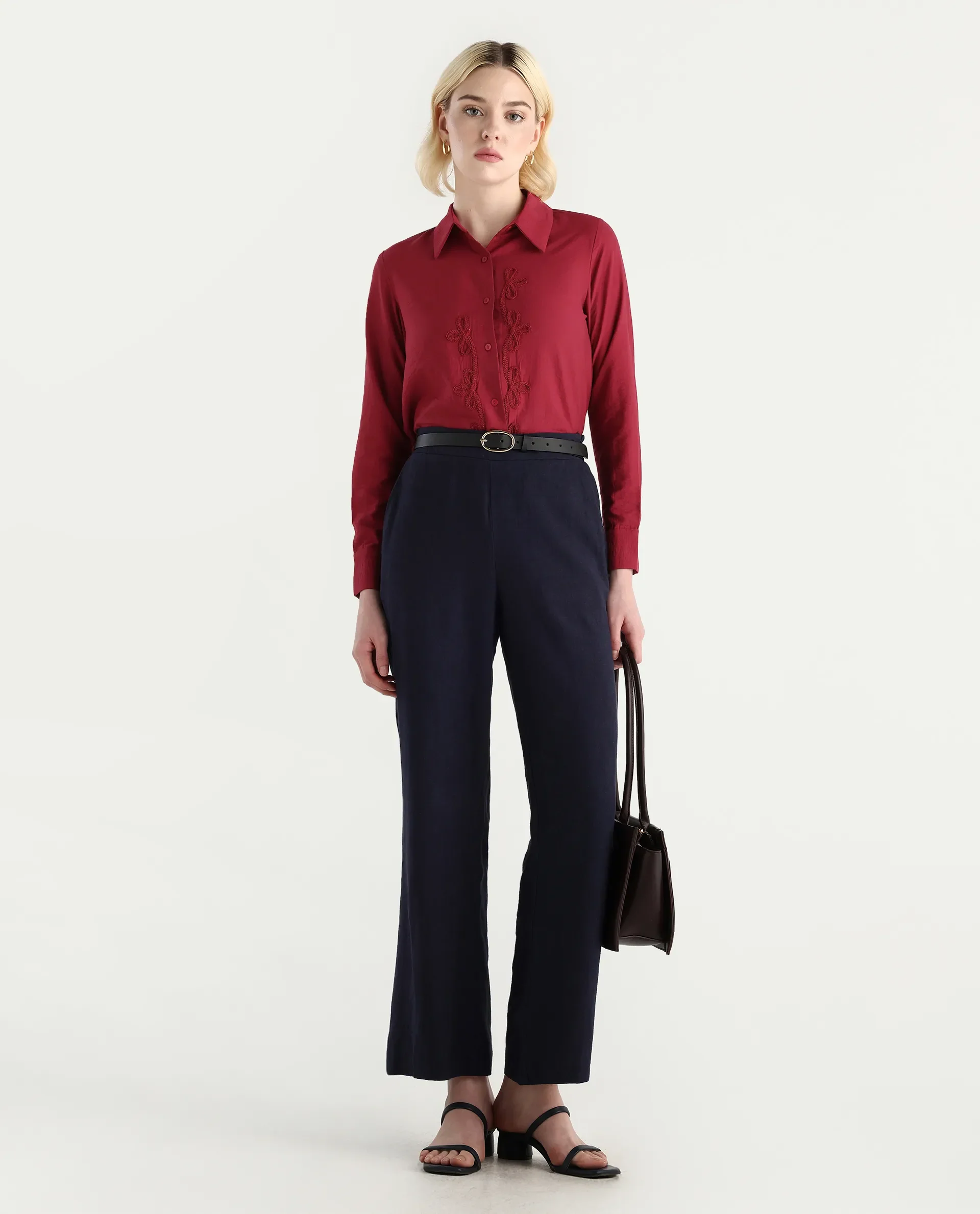 Rareism Women's Avira Red Nylon Blend Spread Collar Regular Fit Shirt - Image 2