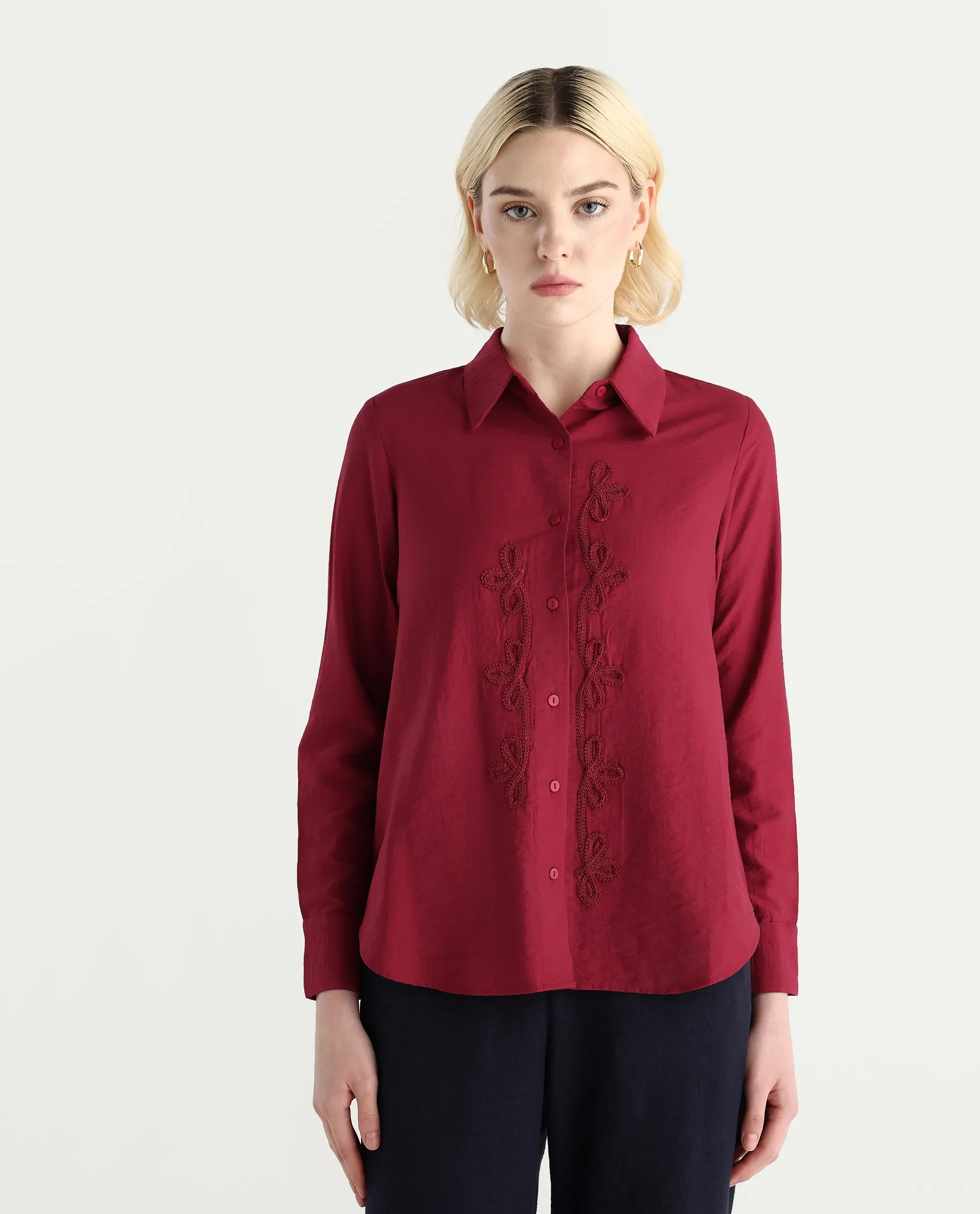 Rareism Women's Avira Red Nylon Blend Spread Collar Regular Fit Shirt - Image 3