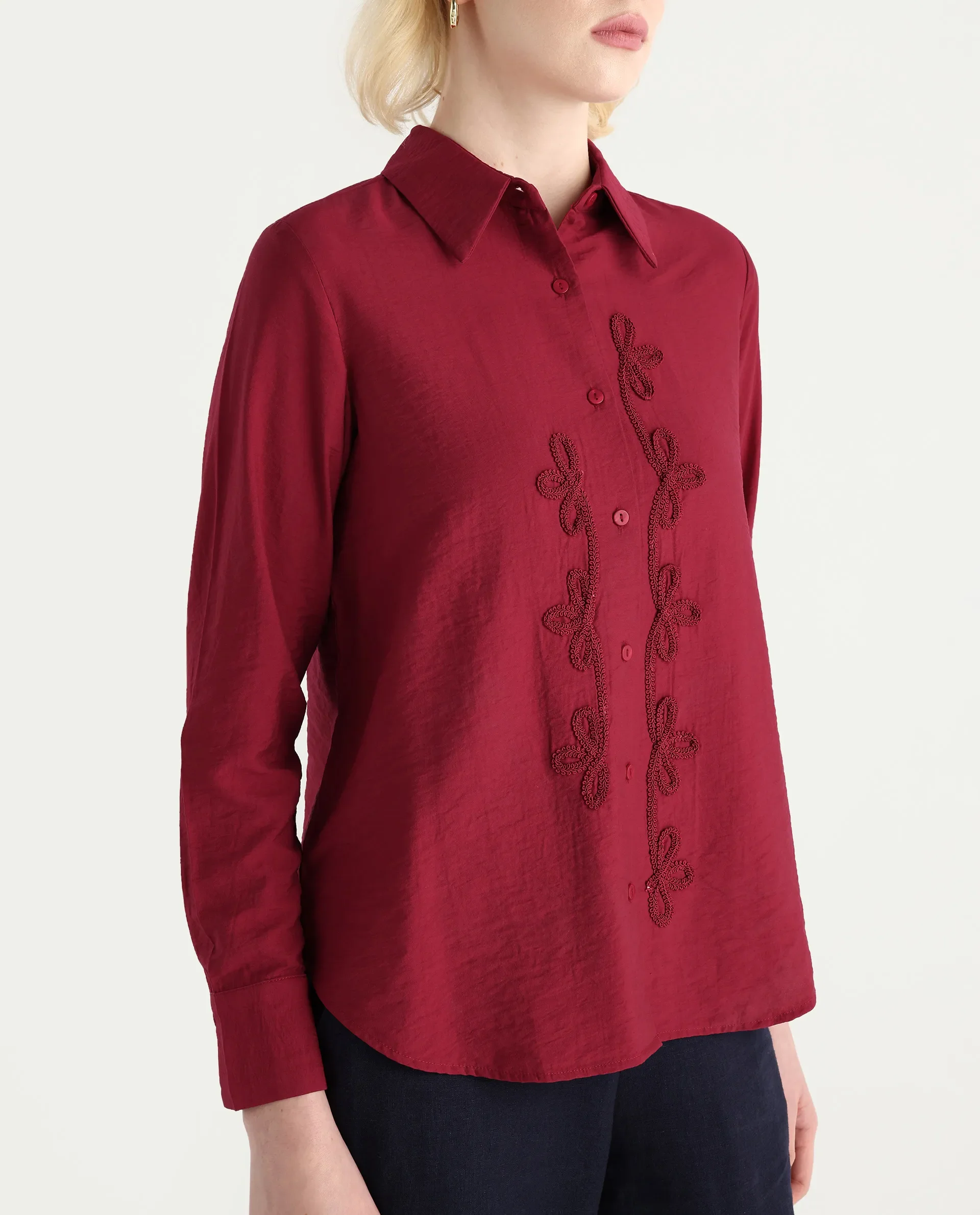 Rareism Women's Avira Red Nylon Blend Spread Collar Regular Fit Shirt - Image 4