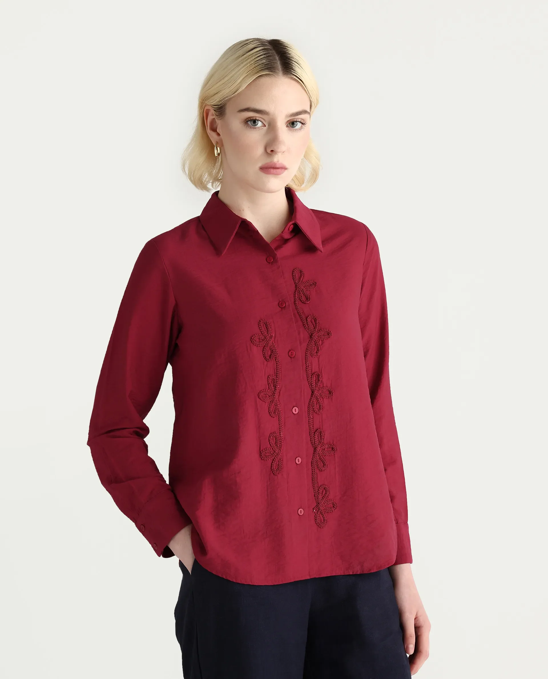 Rareism Women's Avira Red Nylon Blend Spread Collar Regular Fit Shirt - Image 5