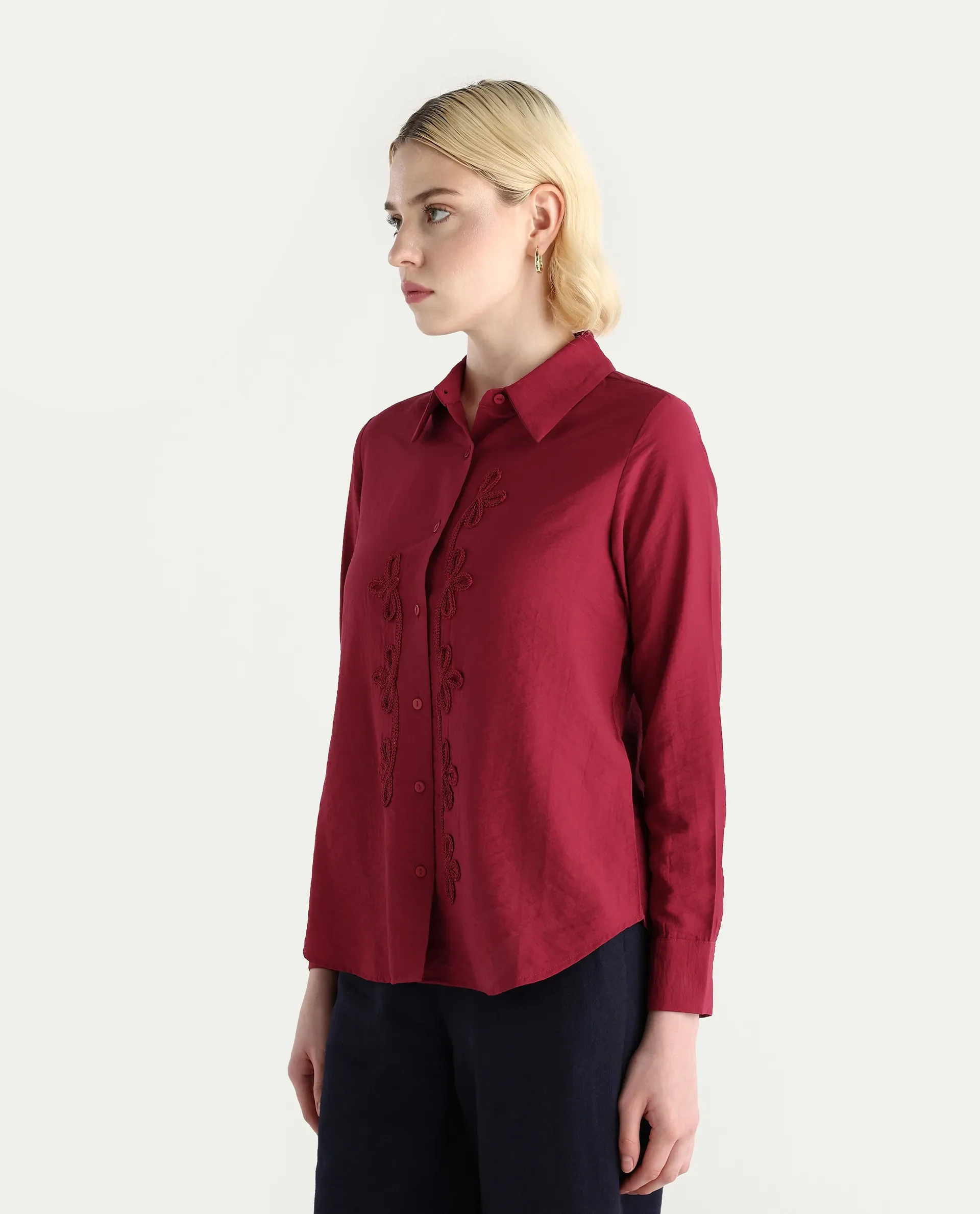 Rareism Women's Avira Red Nylon Blend Spread Collar Regular Fit Shirt - Image 6