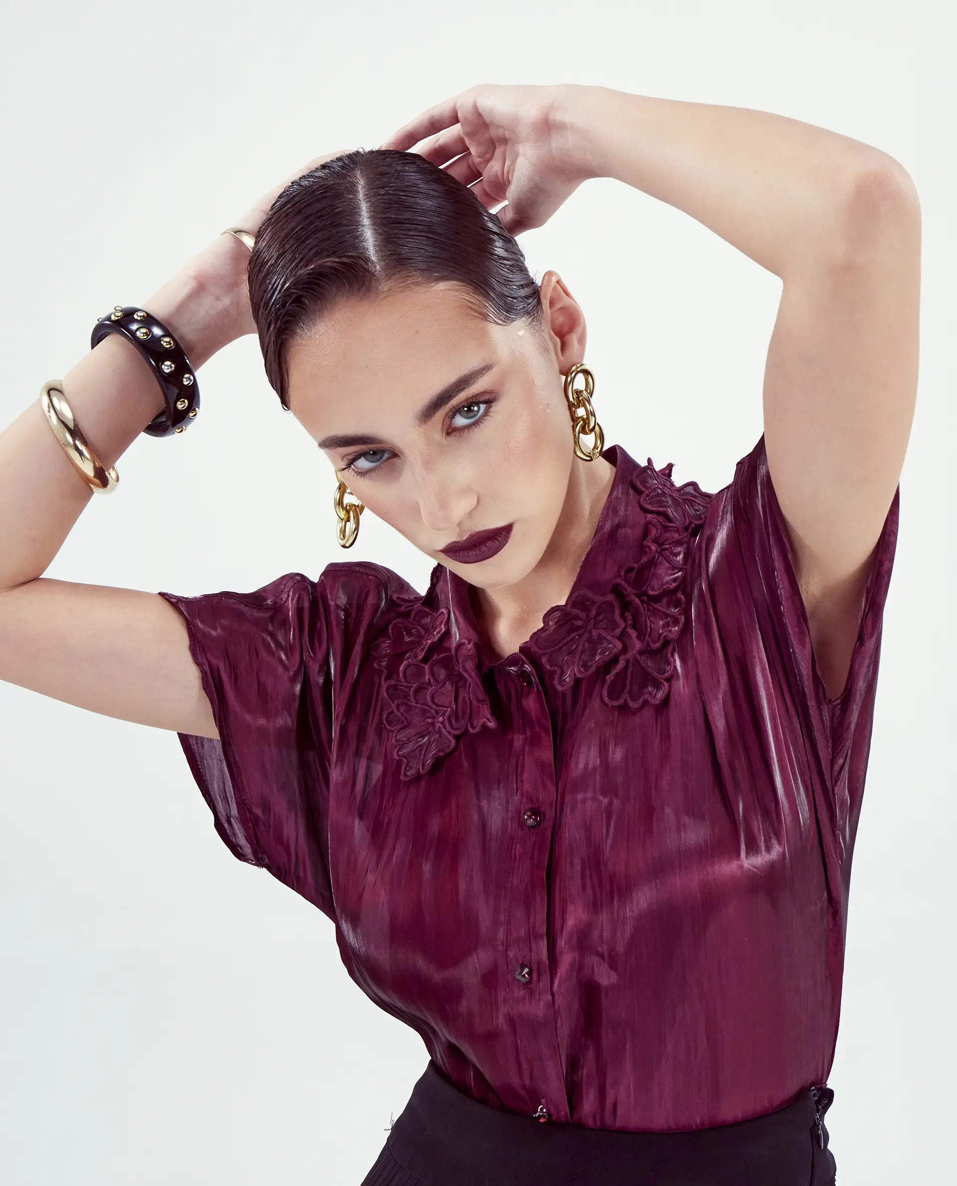 Rareism Women's Avirfa Maroon Polyester Collared Neck Relaxed Fit Shirt - Image 3