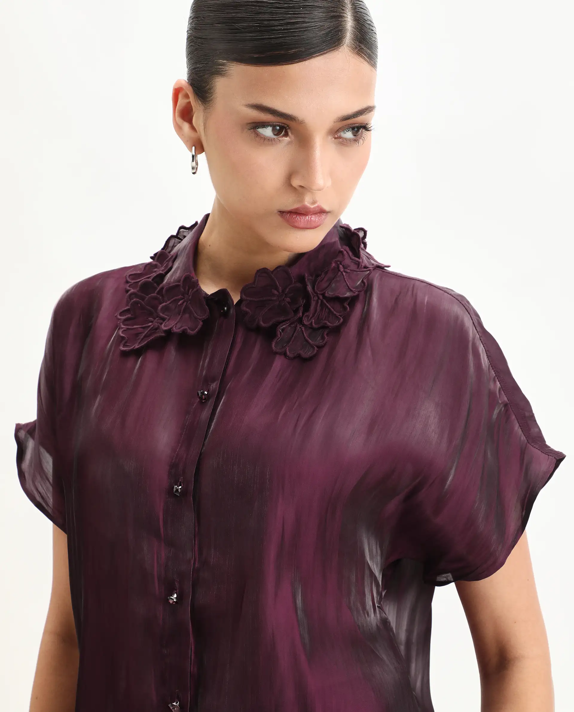 Rareism Women's Avirfa Maroon Polyester Collared Neck Relaxed Fit Shirt - Image 5