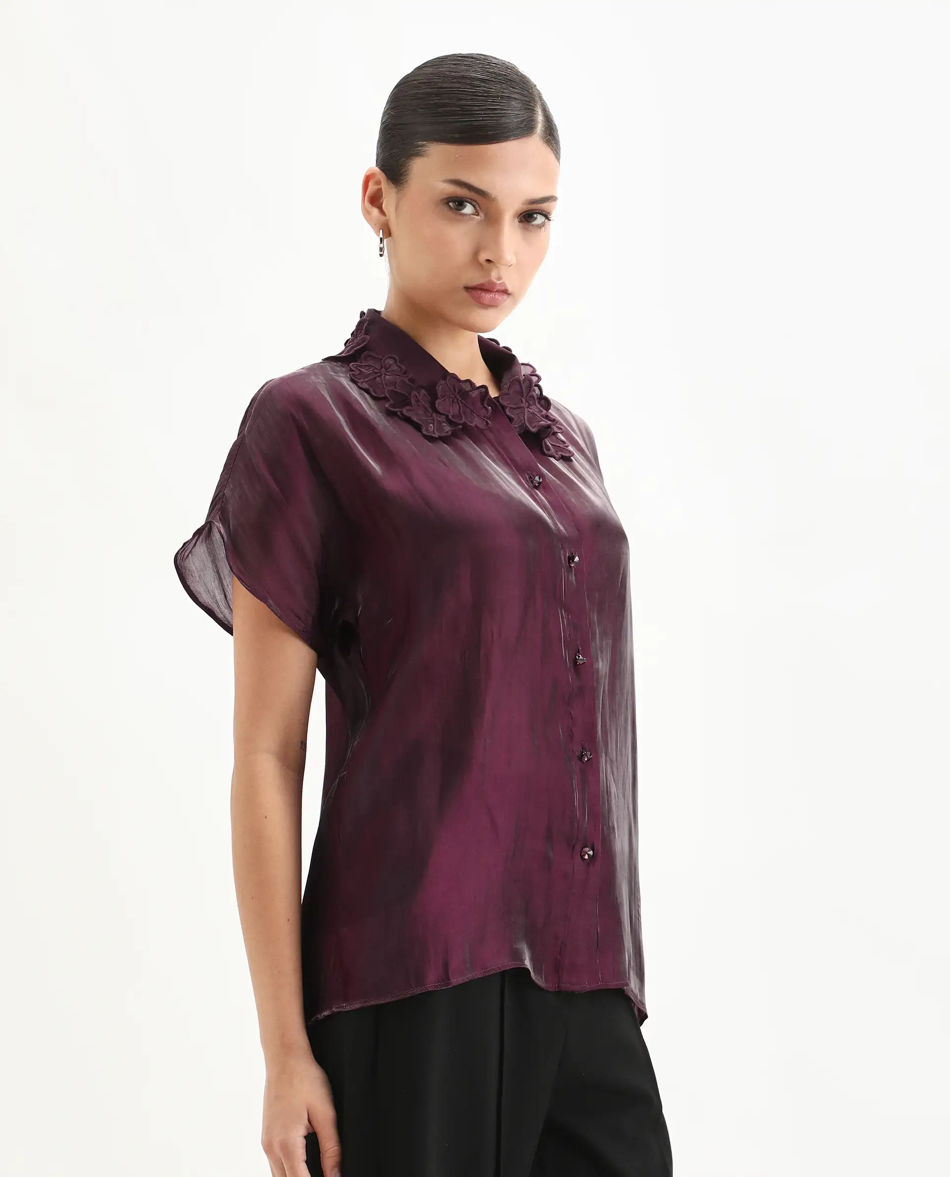 Rareism Women's Avirfa Maroon Polyester Collared Neck Relaxed Fit Shirt - Image 6