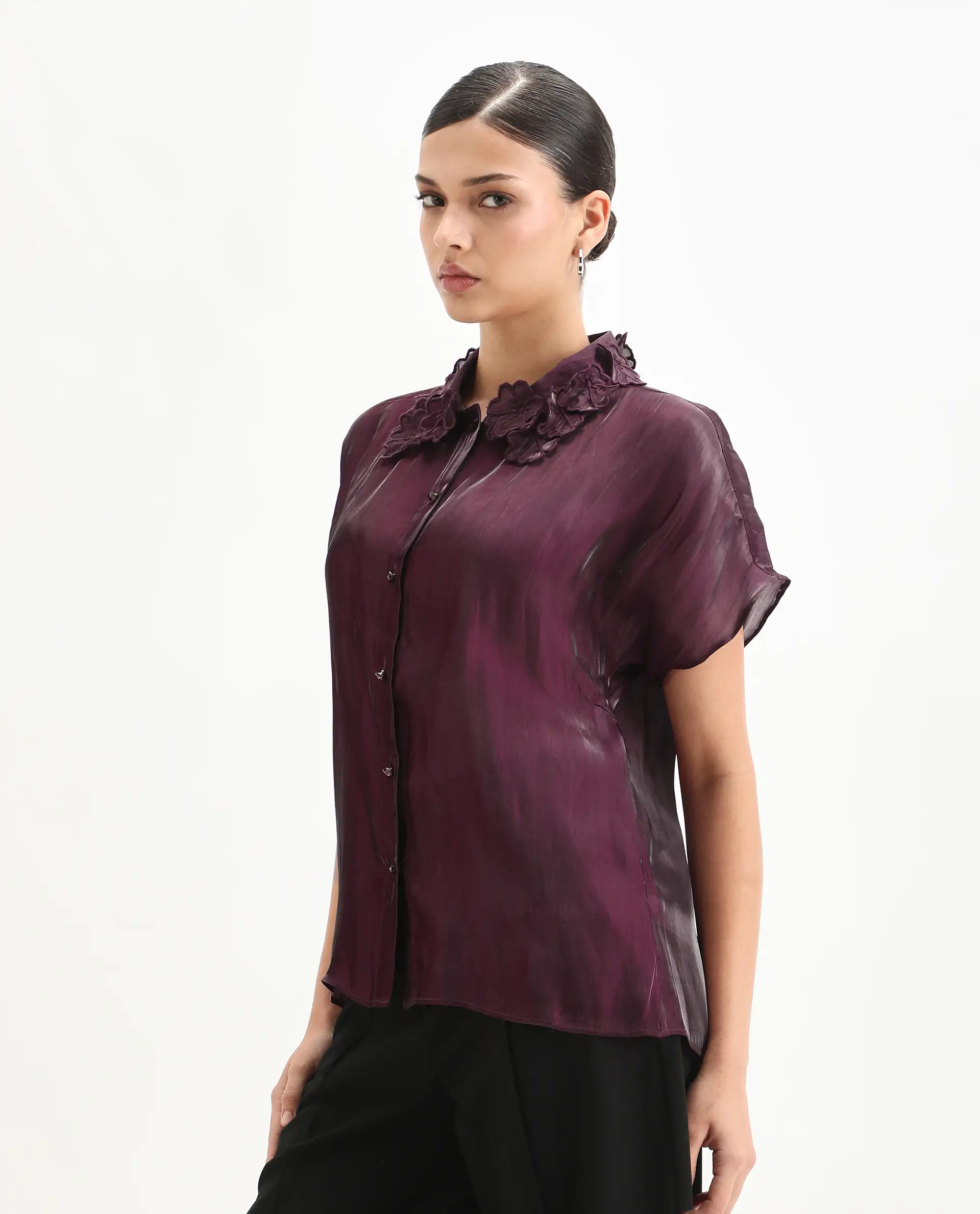 Rareism Women's Avirfa Maroon Polyester Collared Neck Relaxed Fit Shirt - Image 7