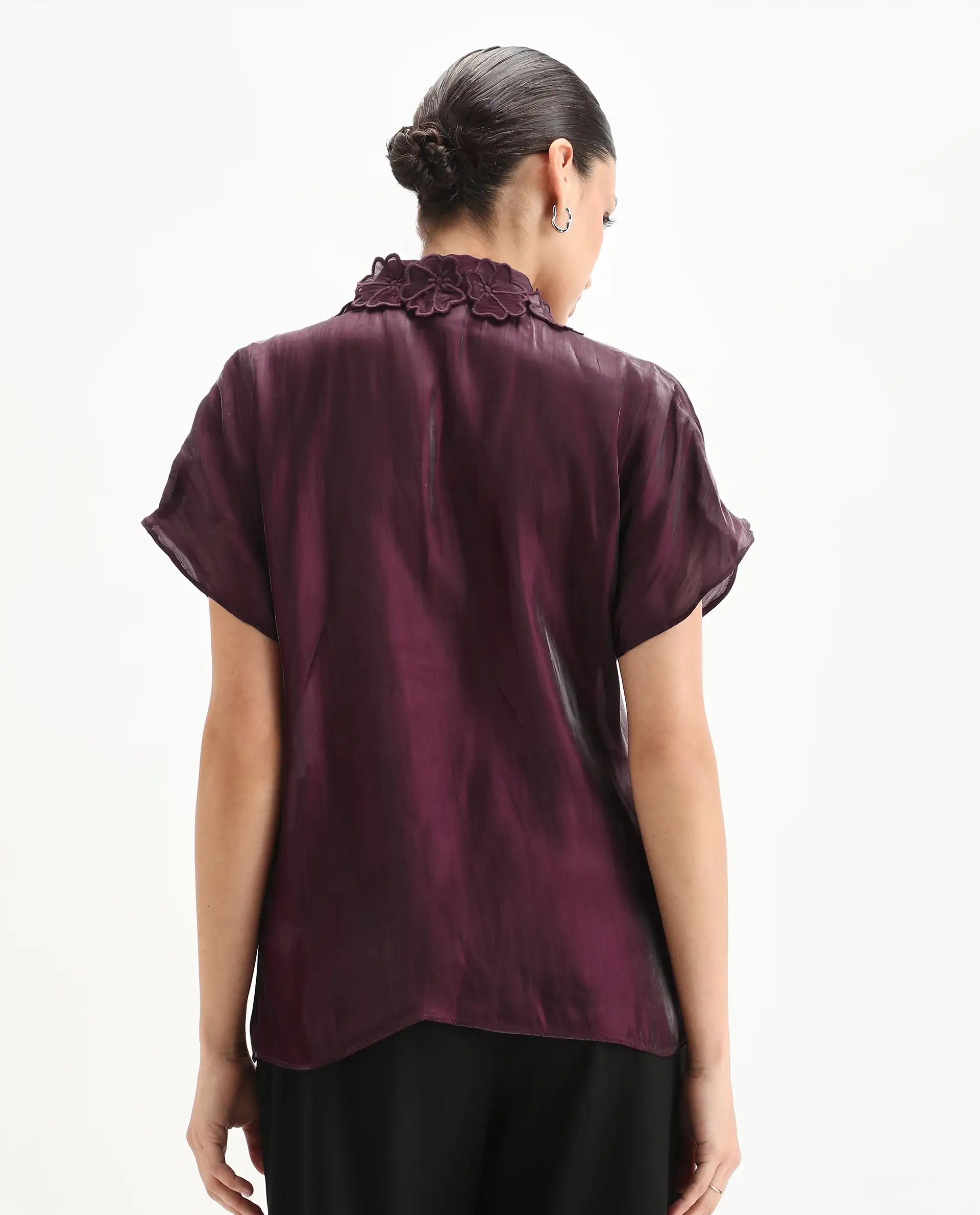 Rareism Women's Avirfa Maroon Polyester Collared Neck Relaxed Fit Shirt - Image 8