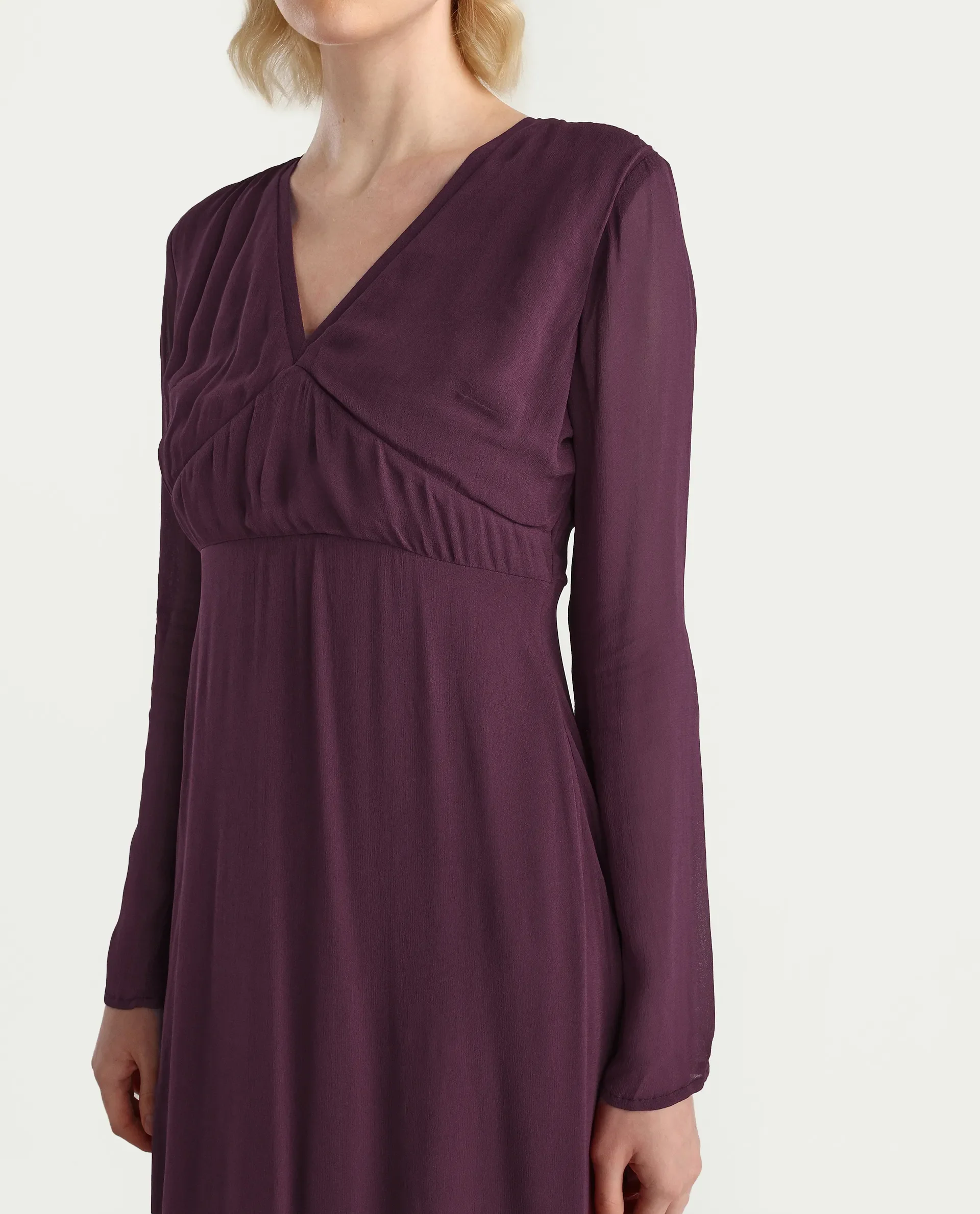 Rareism Women's Aviri Maroon Viscose V-Neck Fit And Flare Plain Dress - Image 3