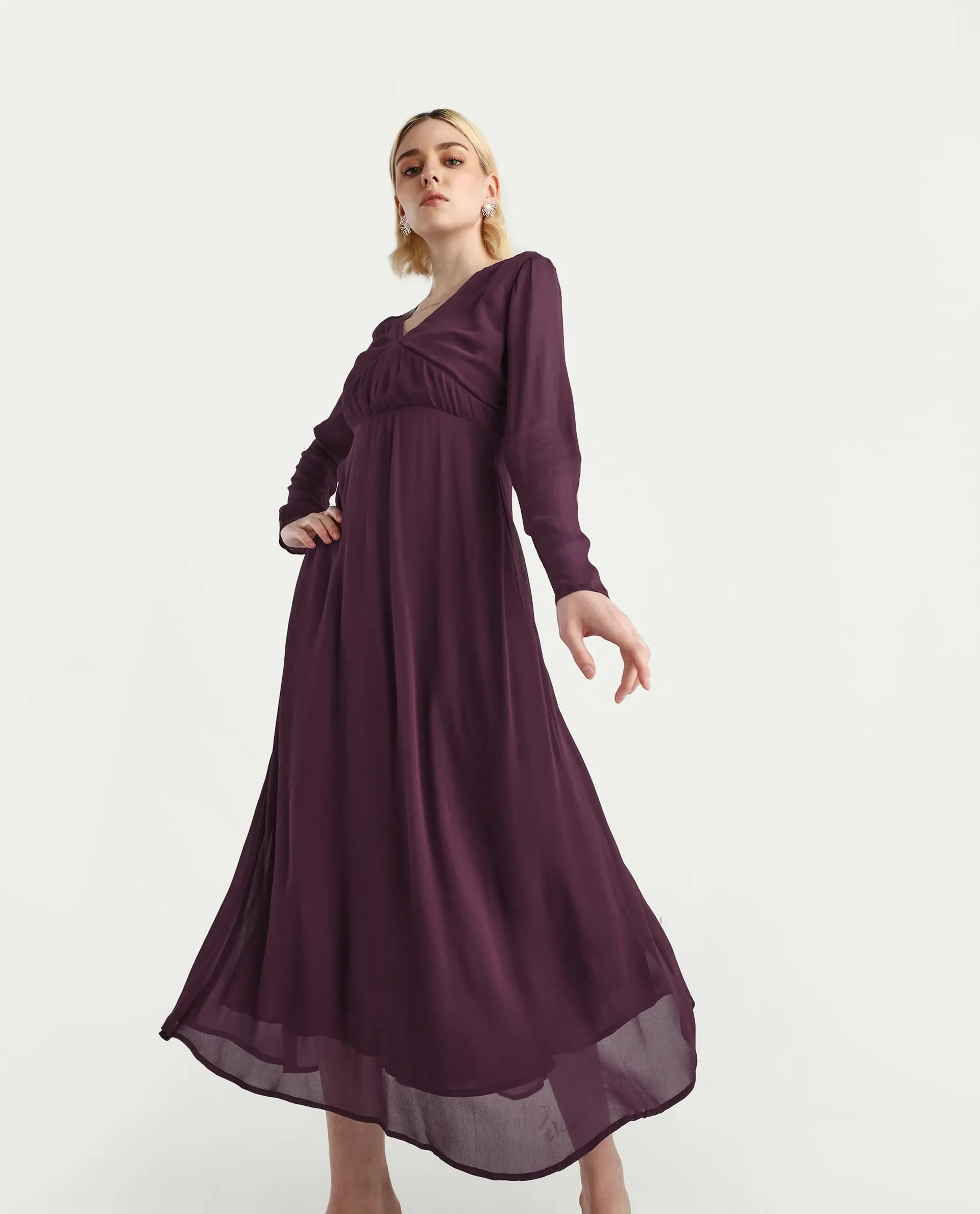Rareism Women's Aviri Maroon Viscose V-Neck Fit And Flare Plain Dress - Image 6