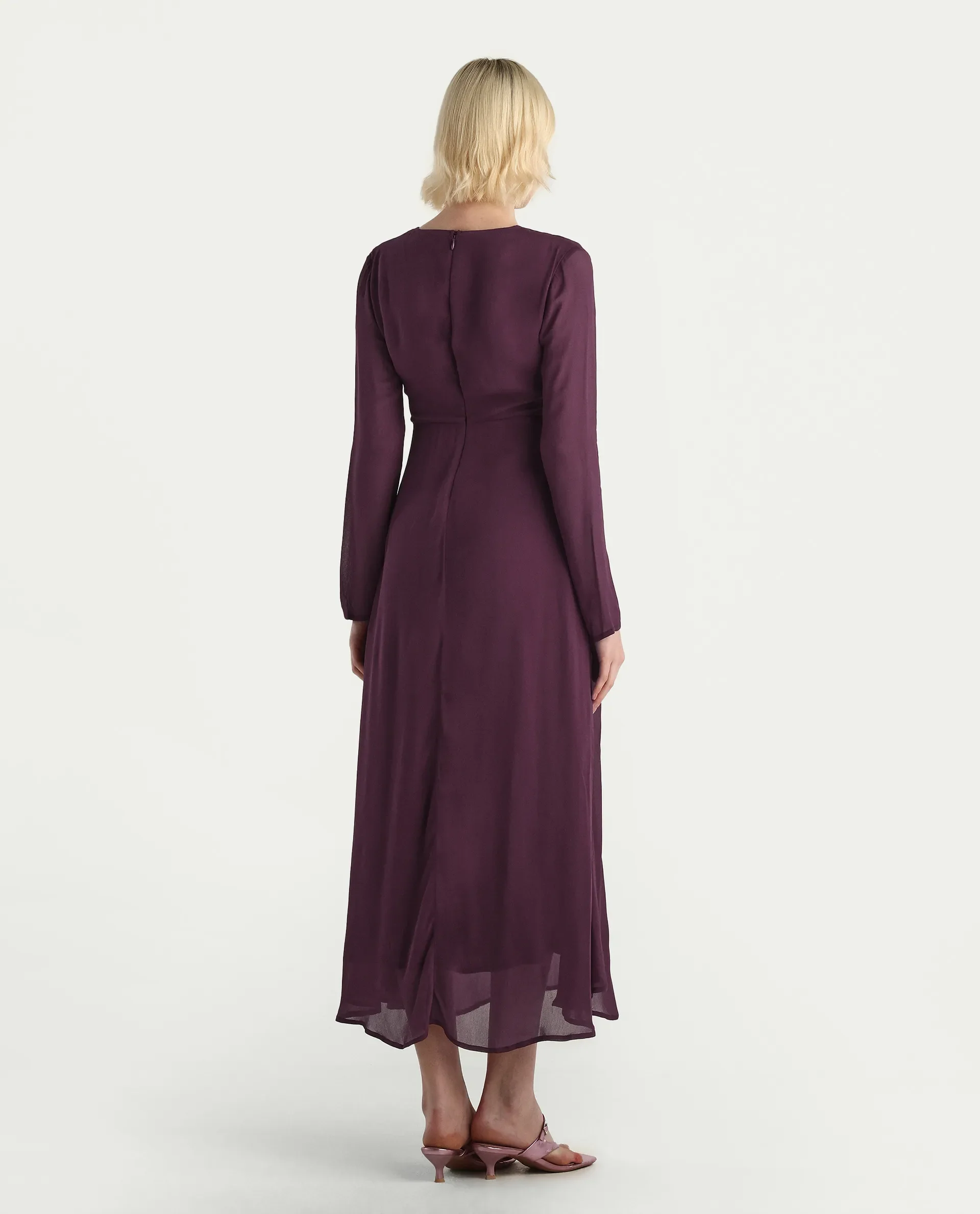 Rareism Women's Aviri Maroon Viscose V-Neck Fit And Flare Plain Dress - Image 7