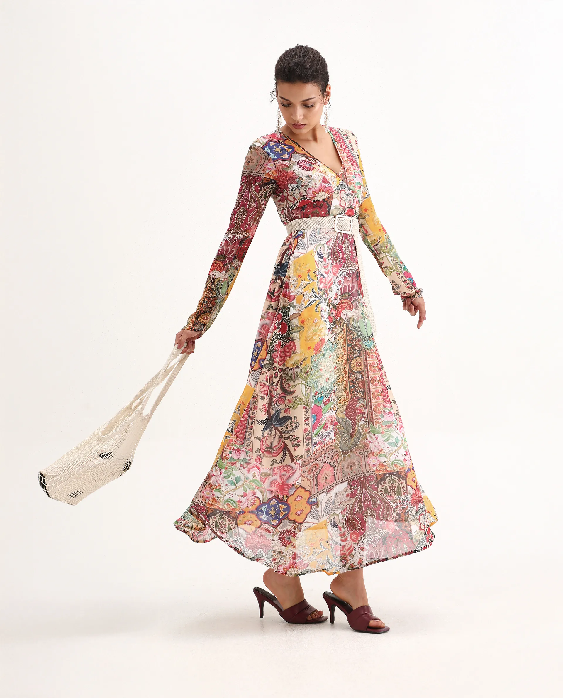 Rareism Women's Avirin Multi Viscose V-Neck Fit And Flare Abstract Print Dress - Image 2