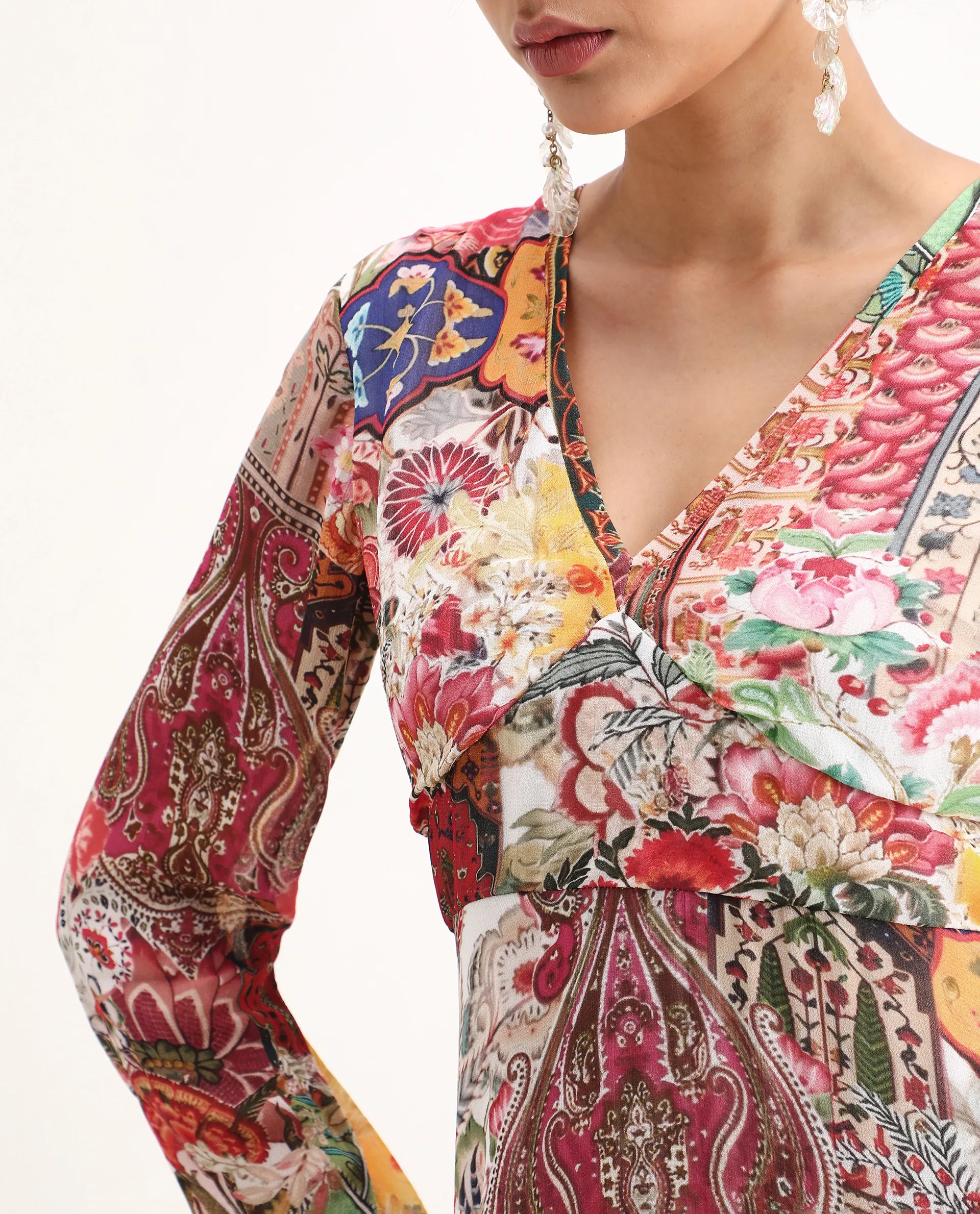 Rareism Women's Avirin Multi Viscose V-Neck Fit And Flare Abstract Print Dress - Image 3