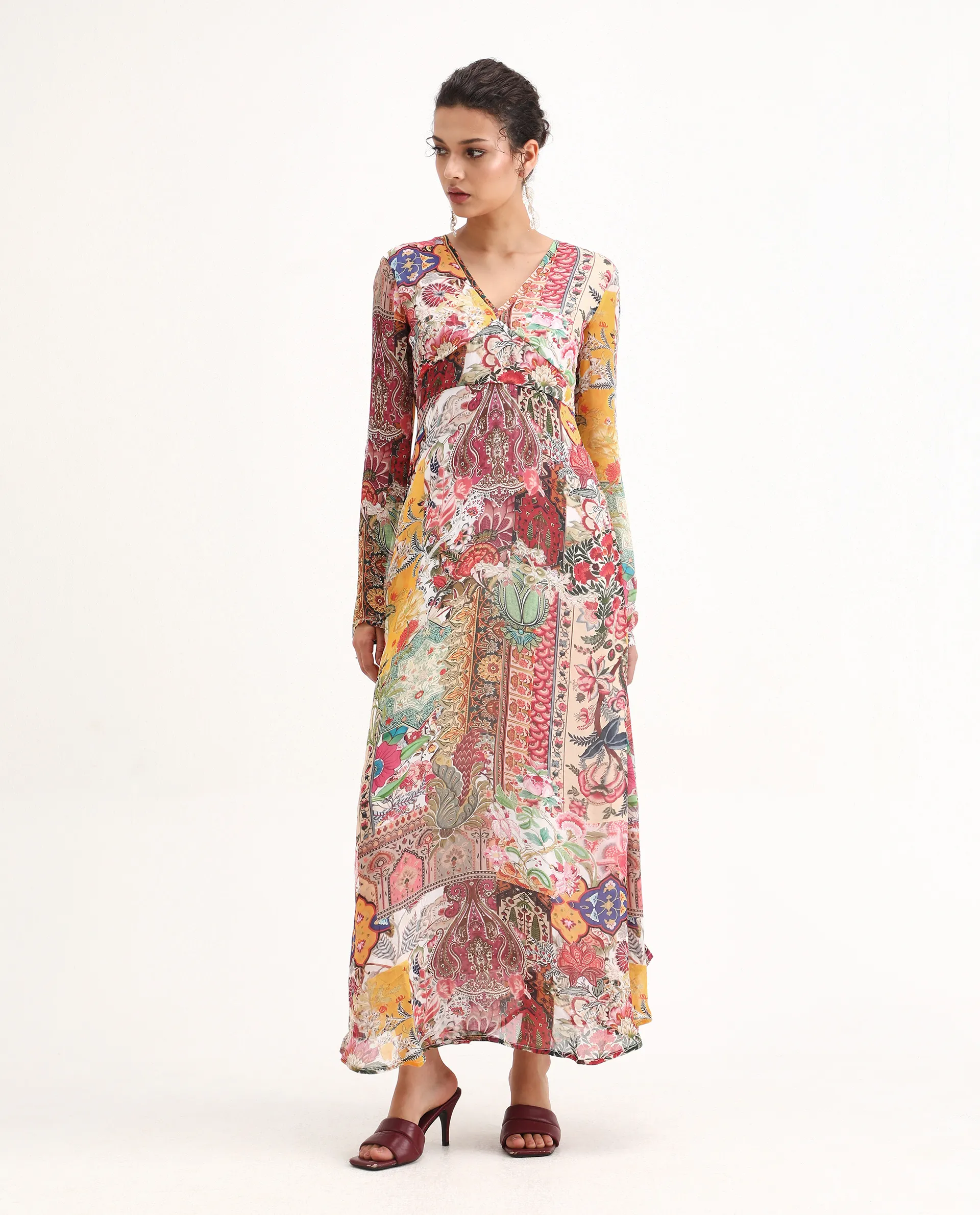 Rareism Women's Avirin Multi Viscose V-Neck Fit And Flare Abstract Print Dress - Image 5