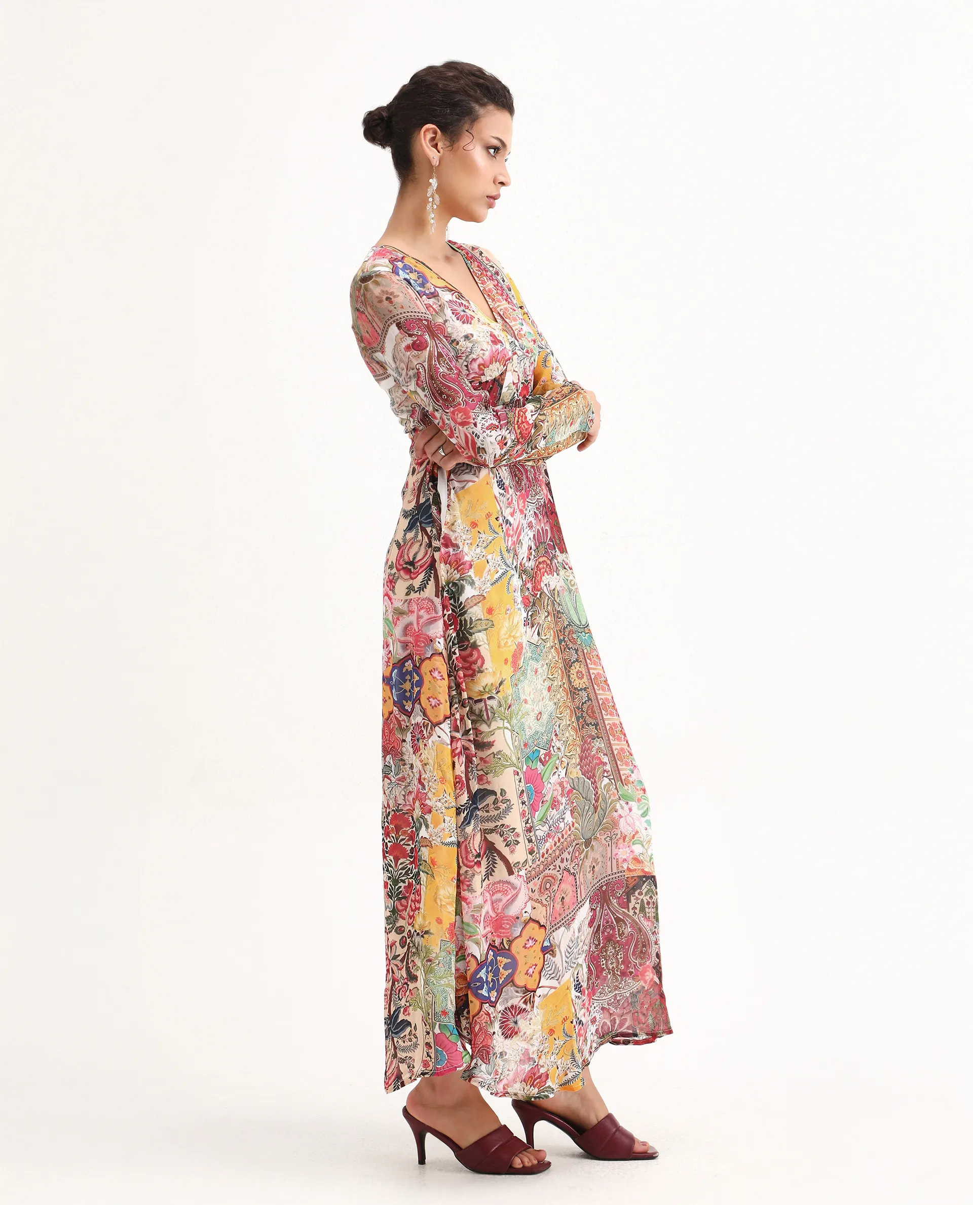 Rareism Women's Avirin Multi Viscose V-Neck Fit And Flare Abstract Print Dress - Image 6