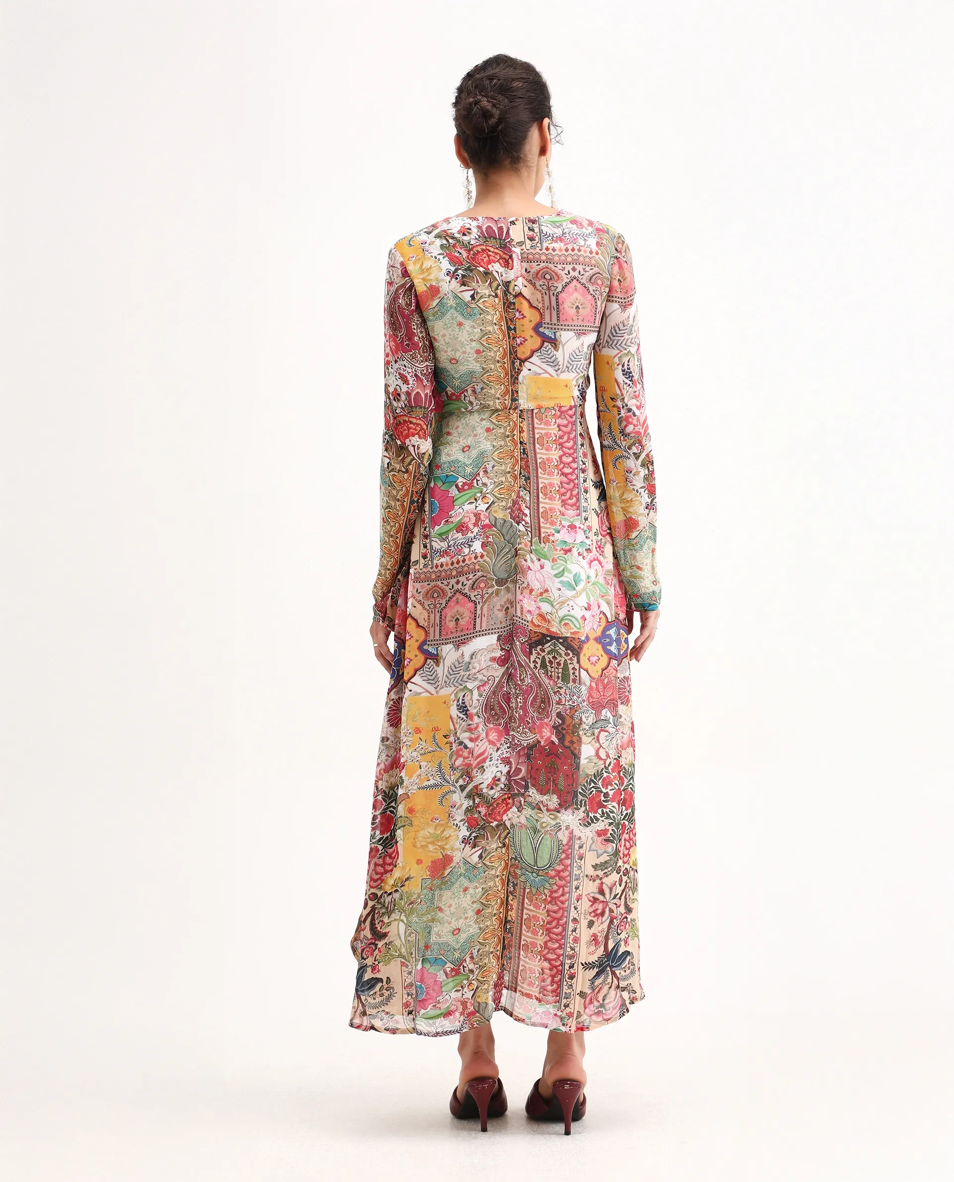 Rareism Women's Avirin Multi Viscose V-Neck Fit And Flare Abstract Print Dress - Image 7