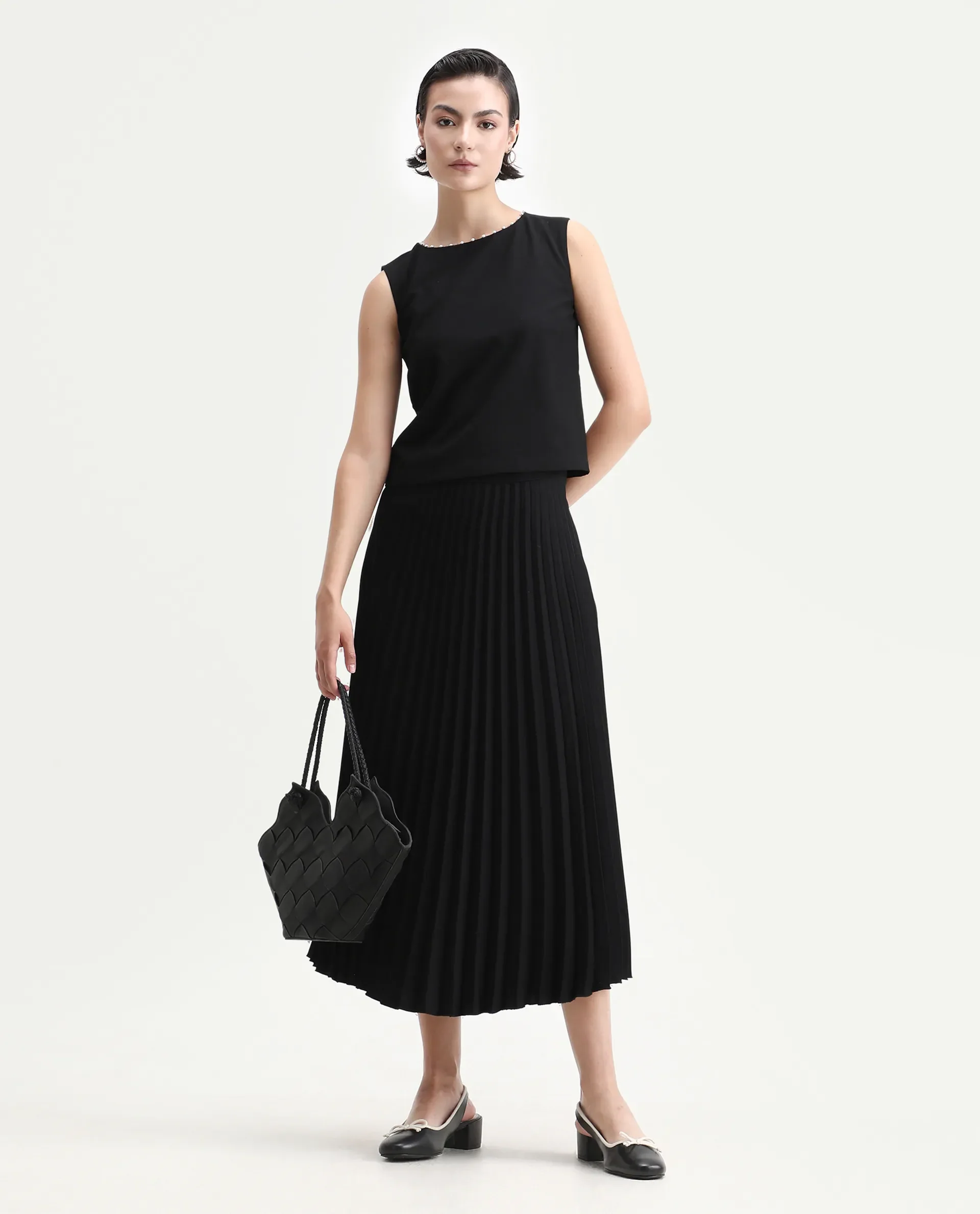 Rareism Women's Avisa Black Polyester Blend Boat Neck Boxy Fit Plain Top - Image 2
