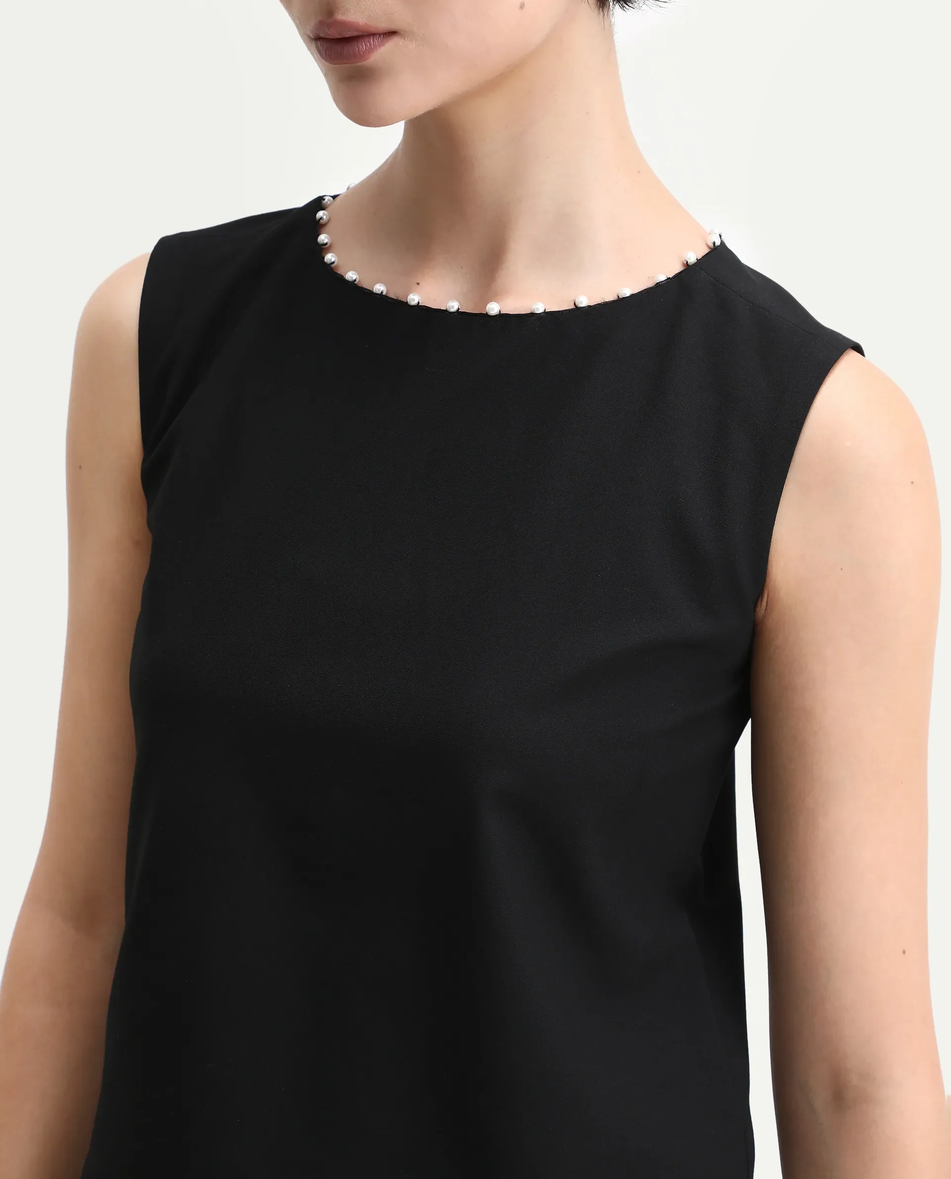 Rareism Women's Avisa Black Polyester Blend Boat Neck Boxy Fit Plain Top - Image 4