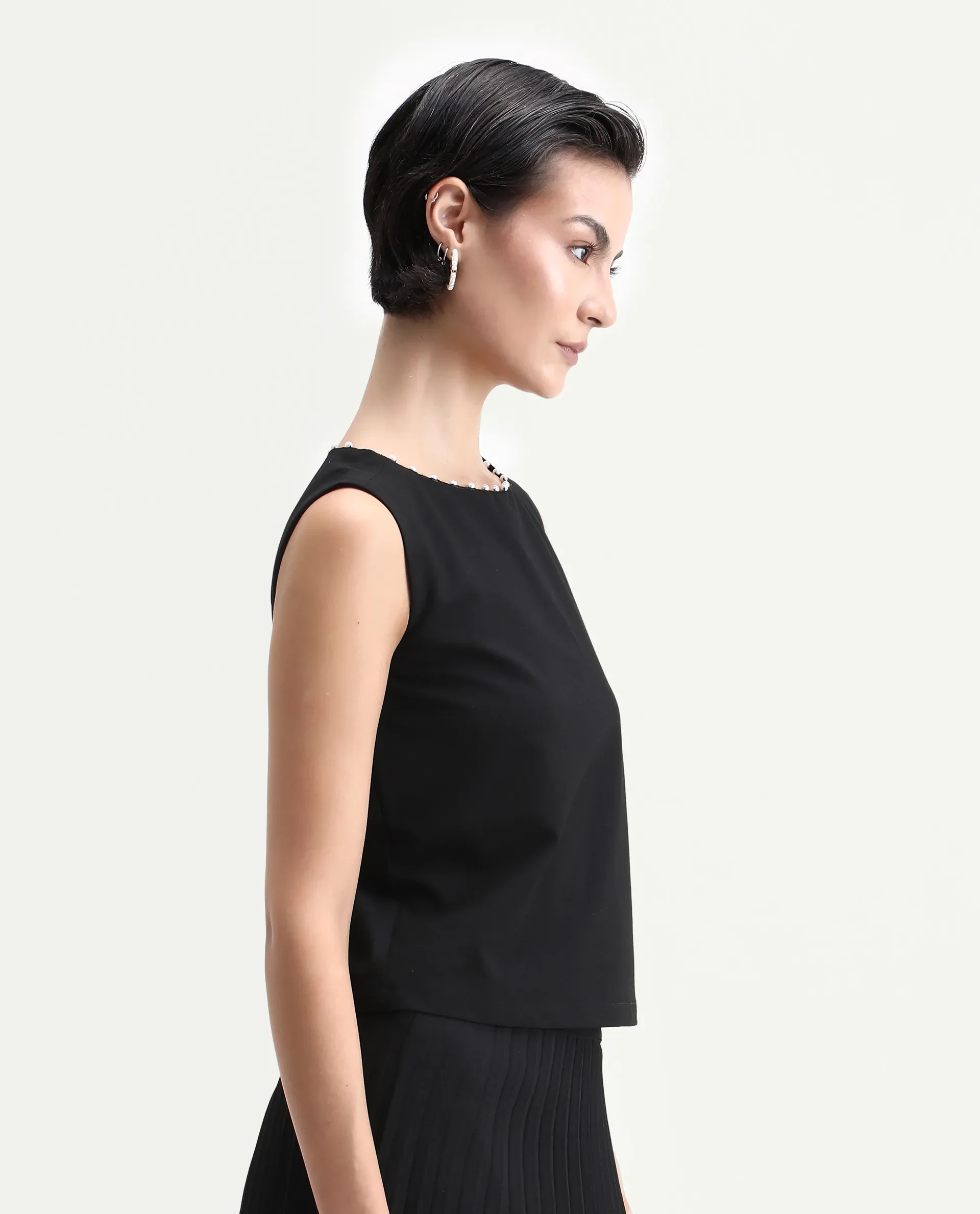 Rareism Women's Avisa Black Polyester Blend Boat Neck Boxy Fit Plain Top - Image 6