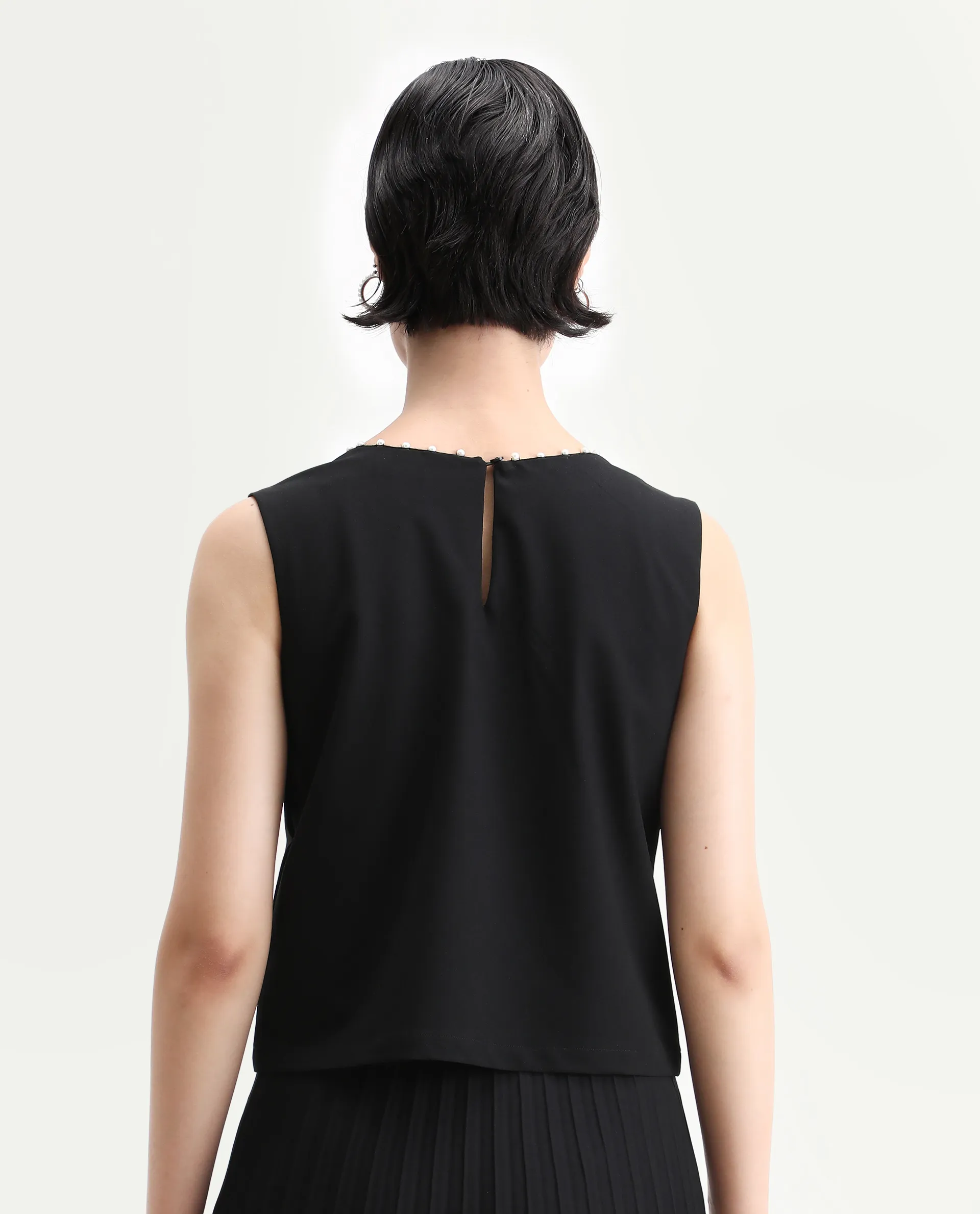 Rareism Women's Avisa Black Polyester Blend Boat Neck Boxy Fit Plain Top - Image 7