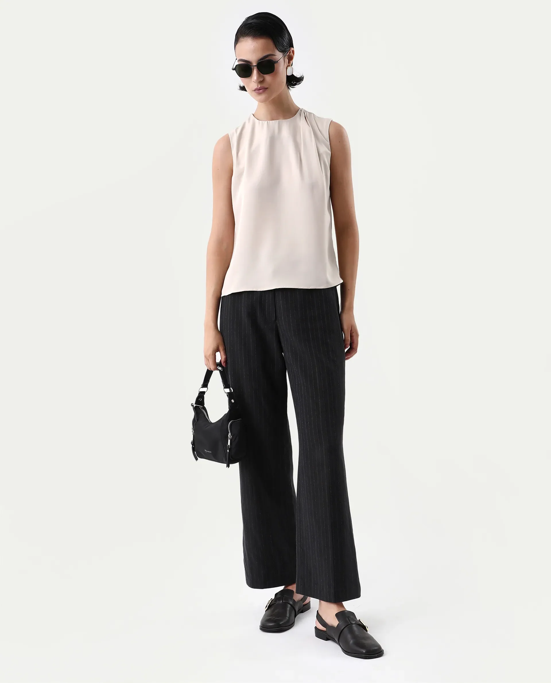 Rareism Women's Aviso Beige Polyester Round Neck Regular Fit Plain Top - Image 2