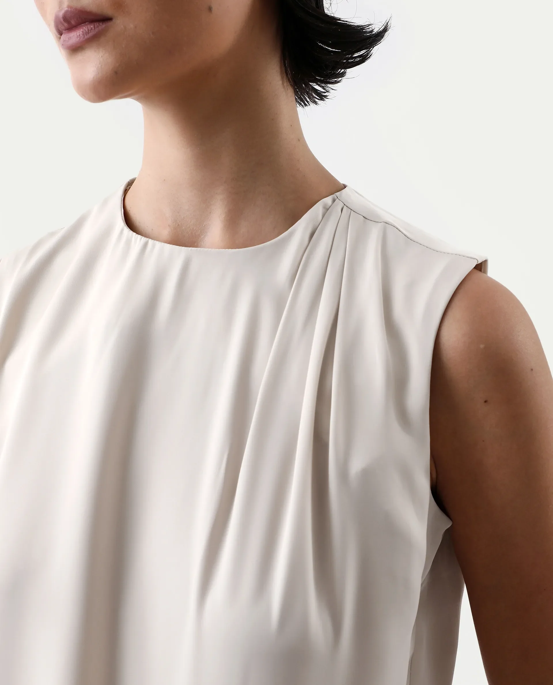 Rareism Women's Aviso Beige Polyester Round Neck Regular Fit Plain Top - Image 3