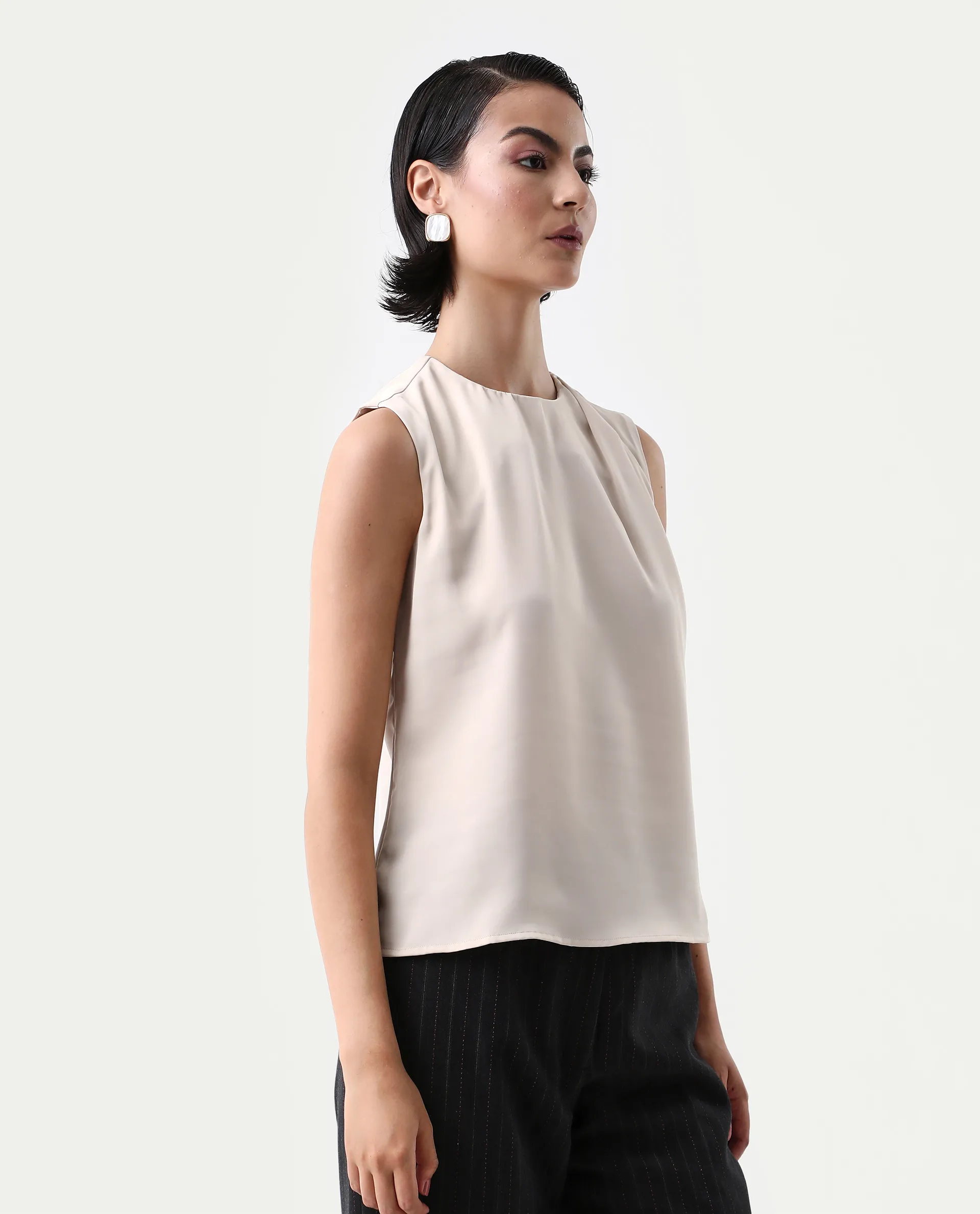 Rareism Women's Aviso Beige Polyester Round Neck Regular Fit Plain Top - Image 6
