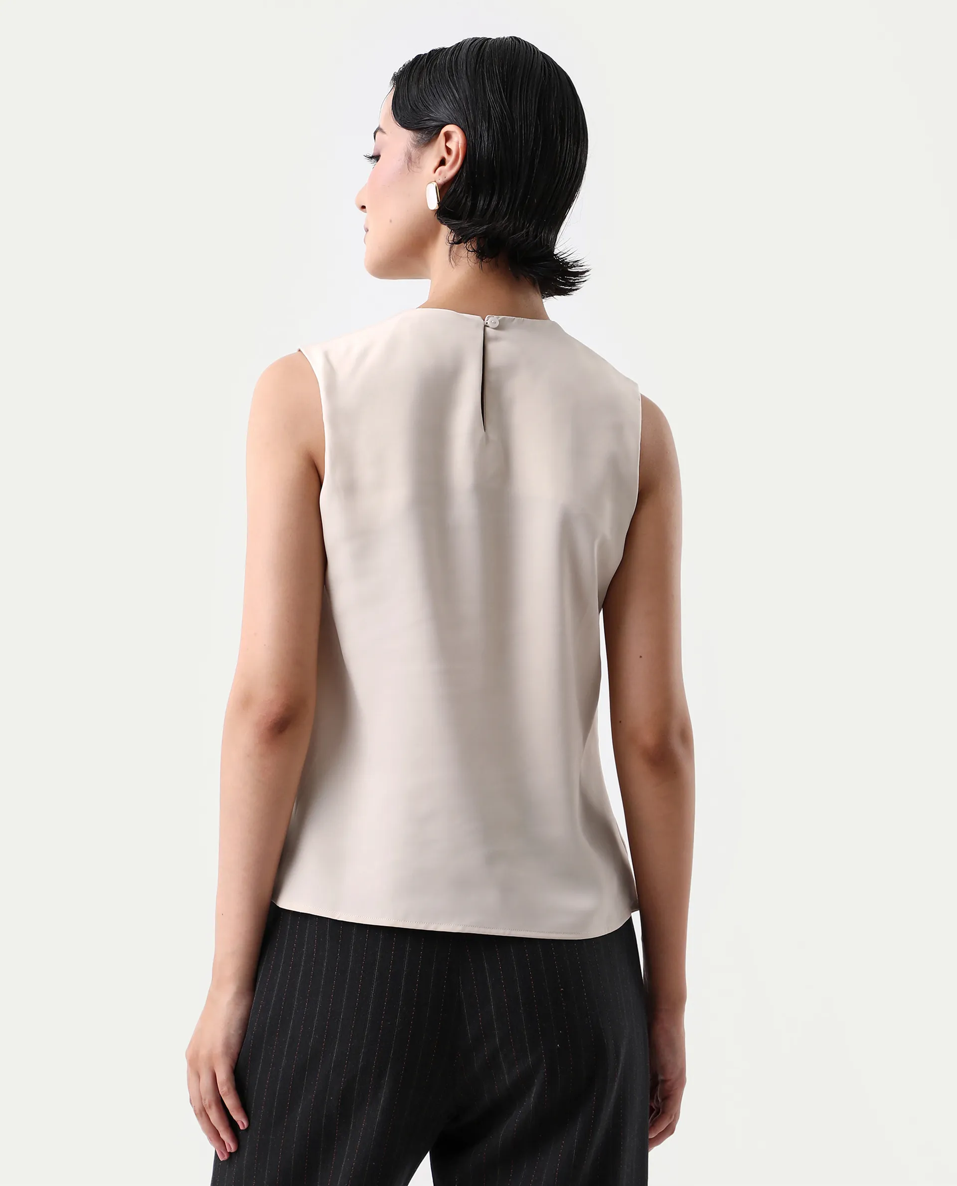 Rareism Women's Aviso Beige Polyester Round Neck Regular Fit Plain Top - Image 7