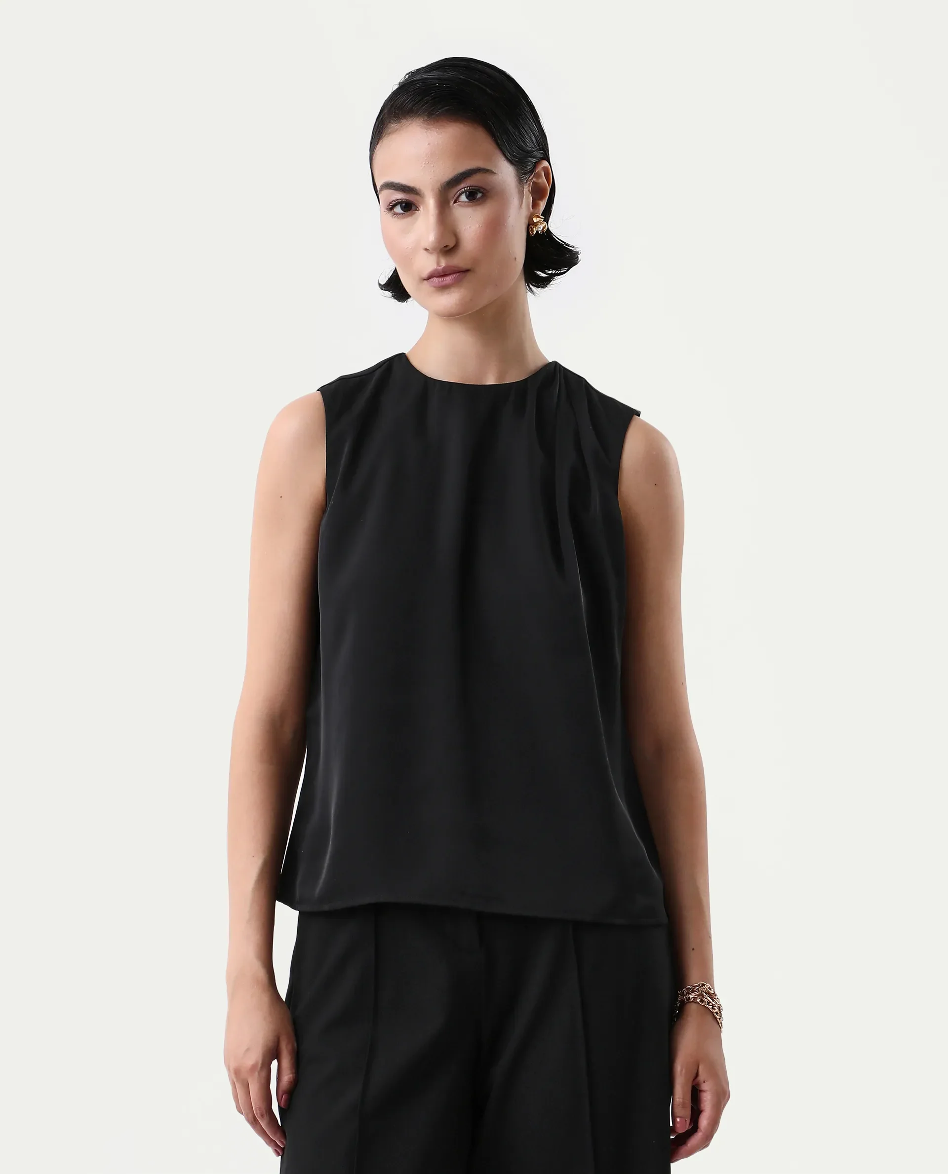 Rareism Women's Aviso Black Polyester Round Neck Regular Fit Plain Top - Image 4