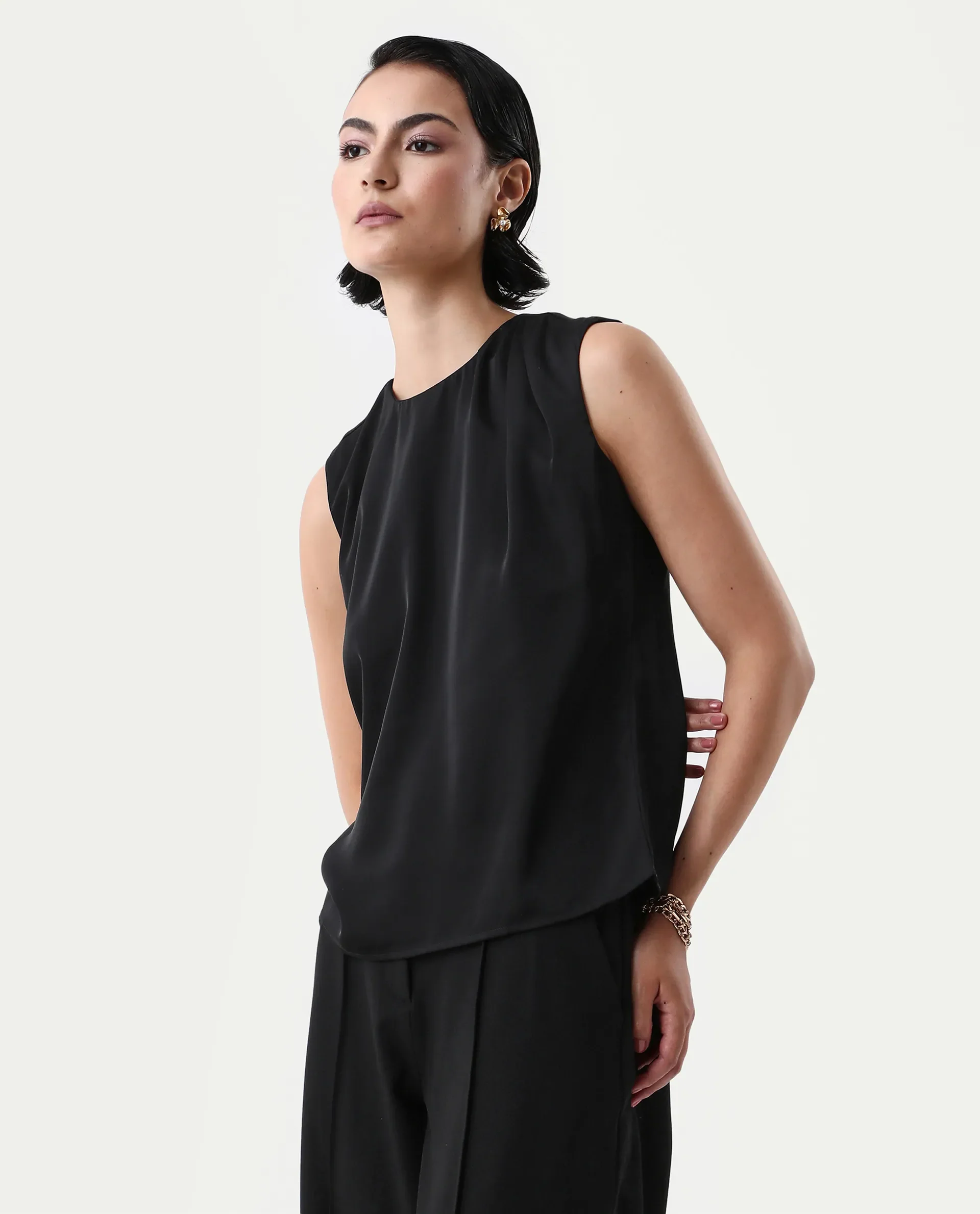 Rareism Women's Aviso Black Polyester Round Neck Regular Fit Plain Top - Image 5