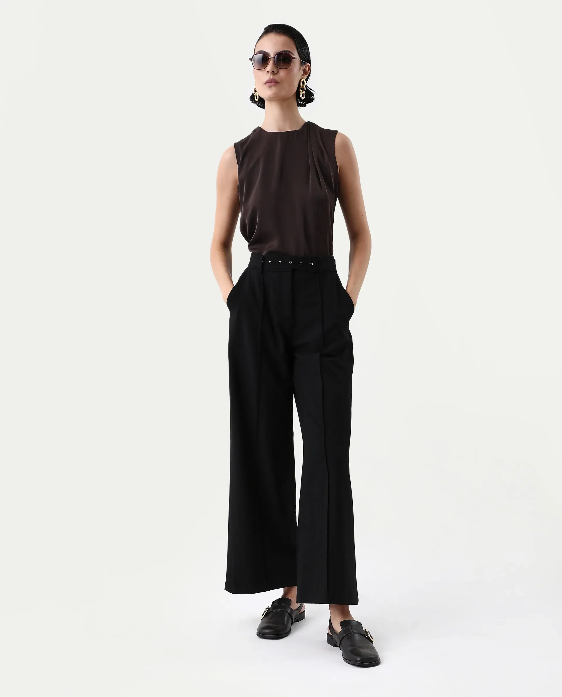 Rareism Women's Aviso Brown Polyester Round Neck Regular Fit Plain Top - Image 2