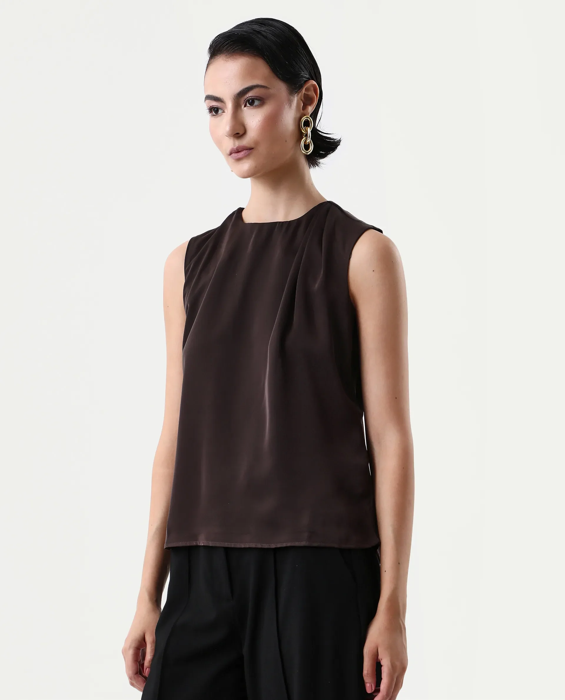 Rareism Women's Aviso Brown Polyester Round Neck Regular Fit Plain Top - Image 4
