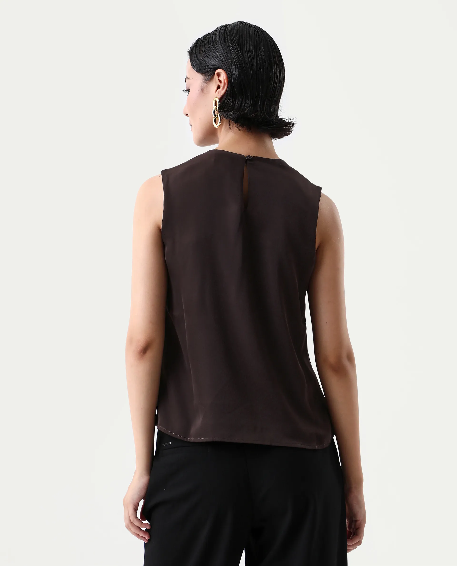 Rareism Women's Aviso Brown Polyester Round Neck Regular Fit Plain Top - Image 6