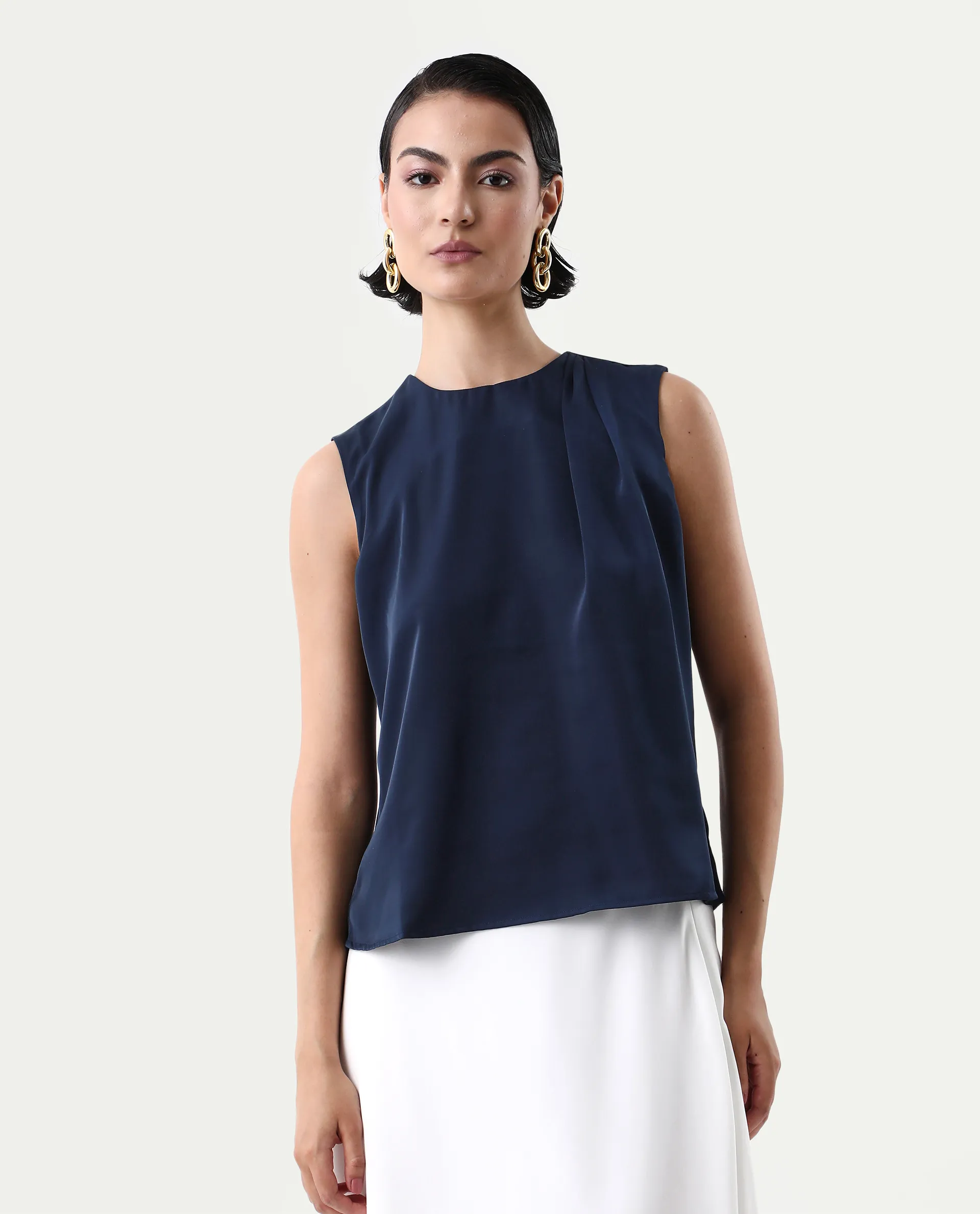 Rareism Women's Aviso Navy Polyester Round Neck Regular Fit Plain Top - Image 4