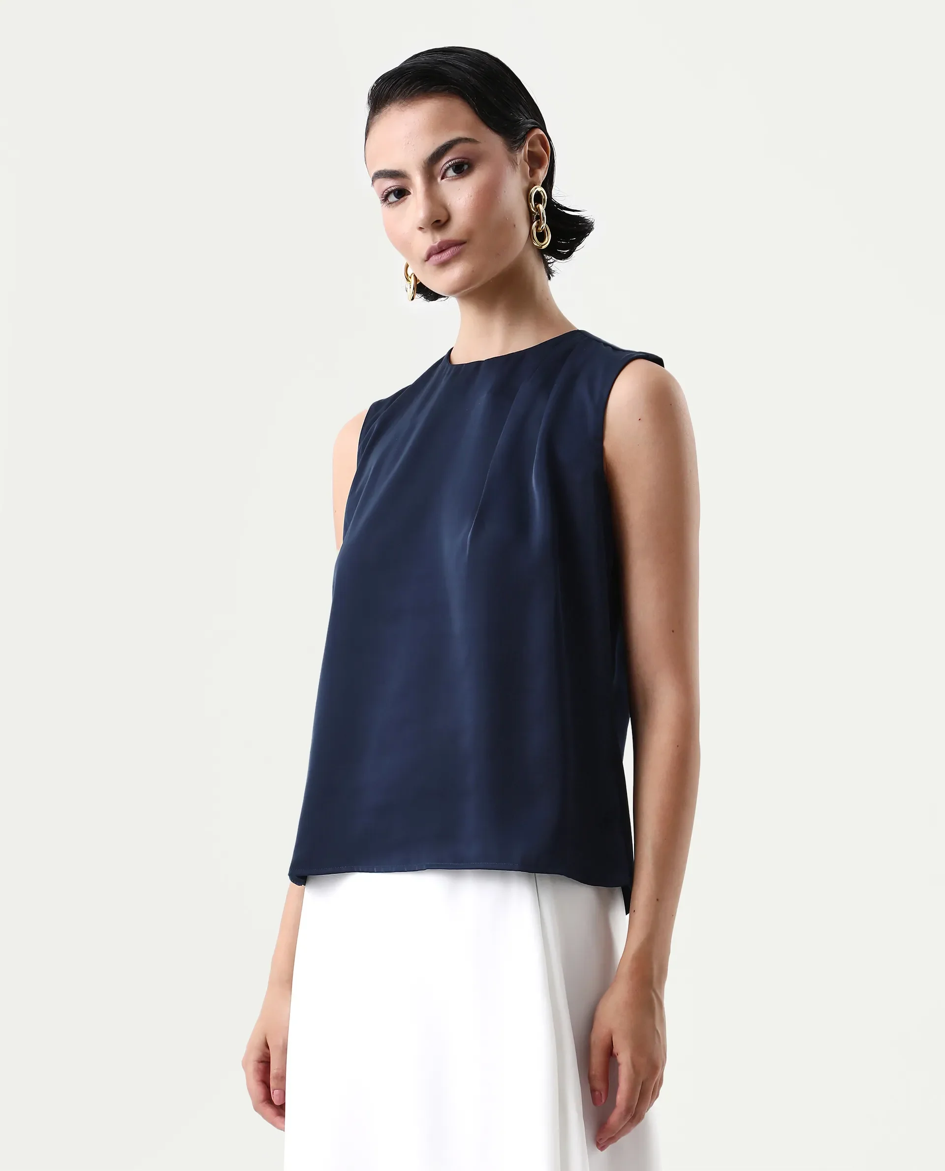 Rareism Women's Aviso Navy Polyester Round Neck Regular Fit Plain Top - Image 5