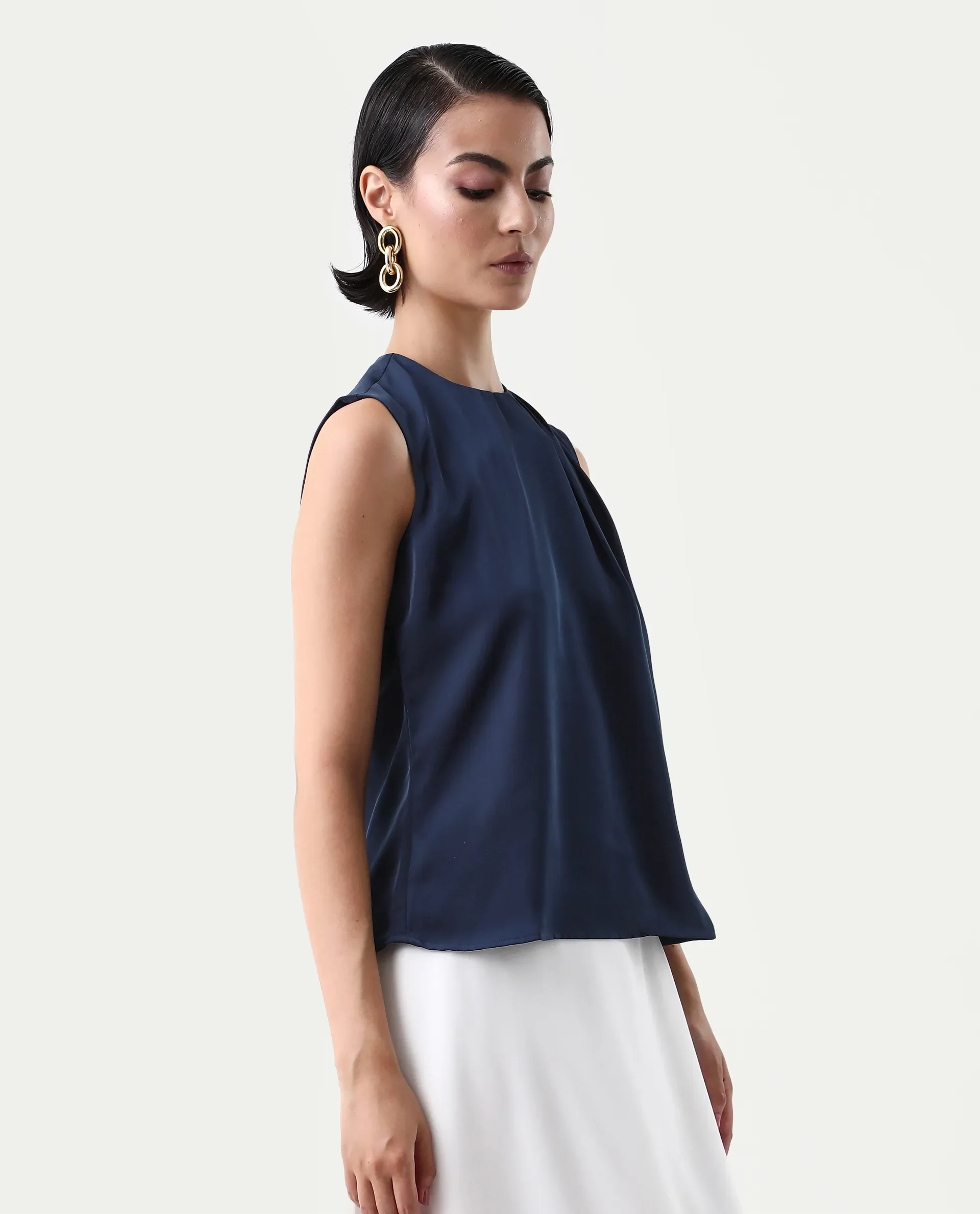 Rareism Women's Aviso Navy Polyester Round Neck Regular Fit Plain Top - Image 6