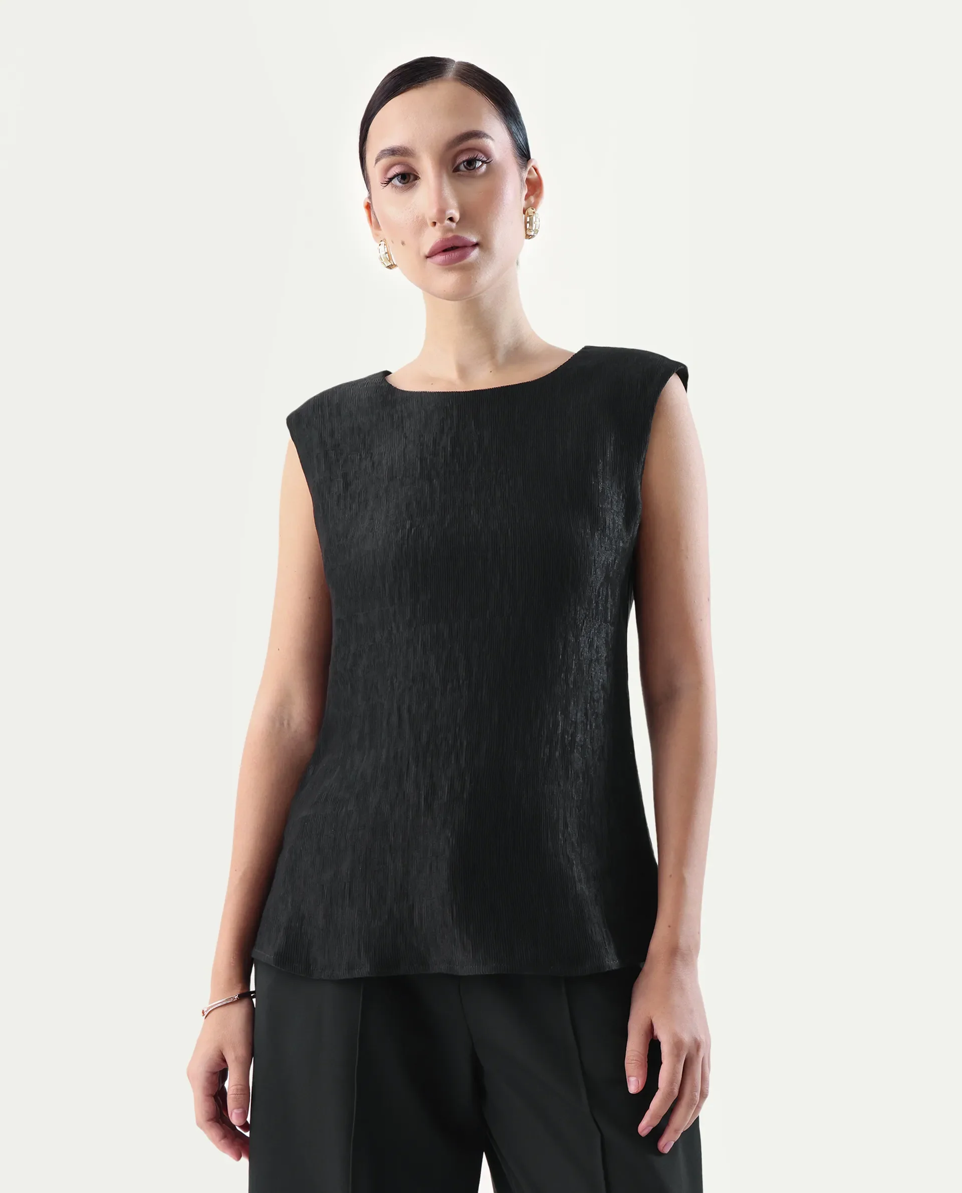 Rareism Women's Avisyn Black Nylon Blend Crew Neck Regular Fit Plain Top - Image 3
