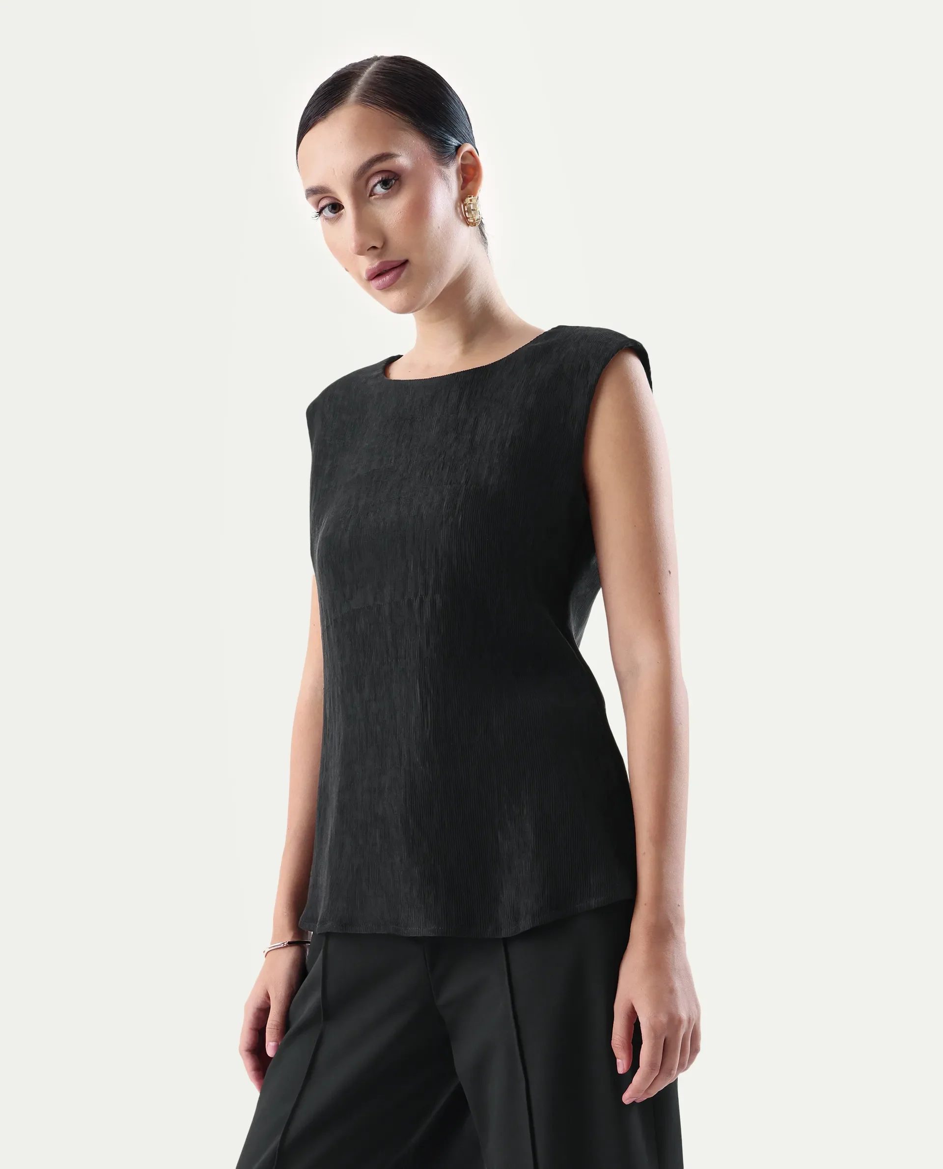Rareism Women's Avisyn Black Nylon Blend Crew Neck Regular Fit Plain Top - Image 4