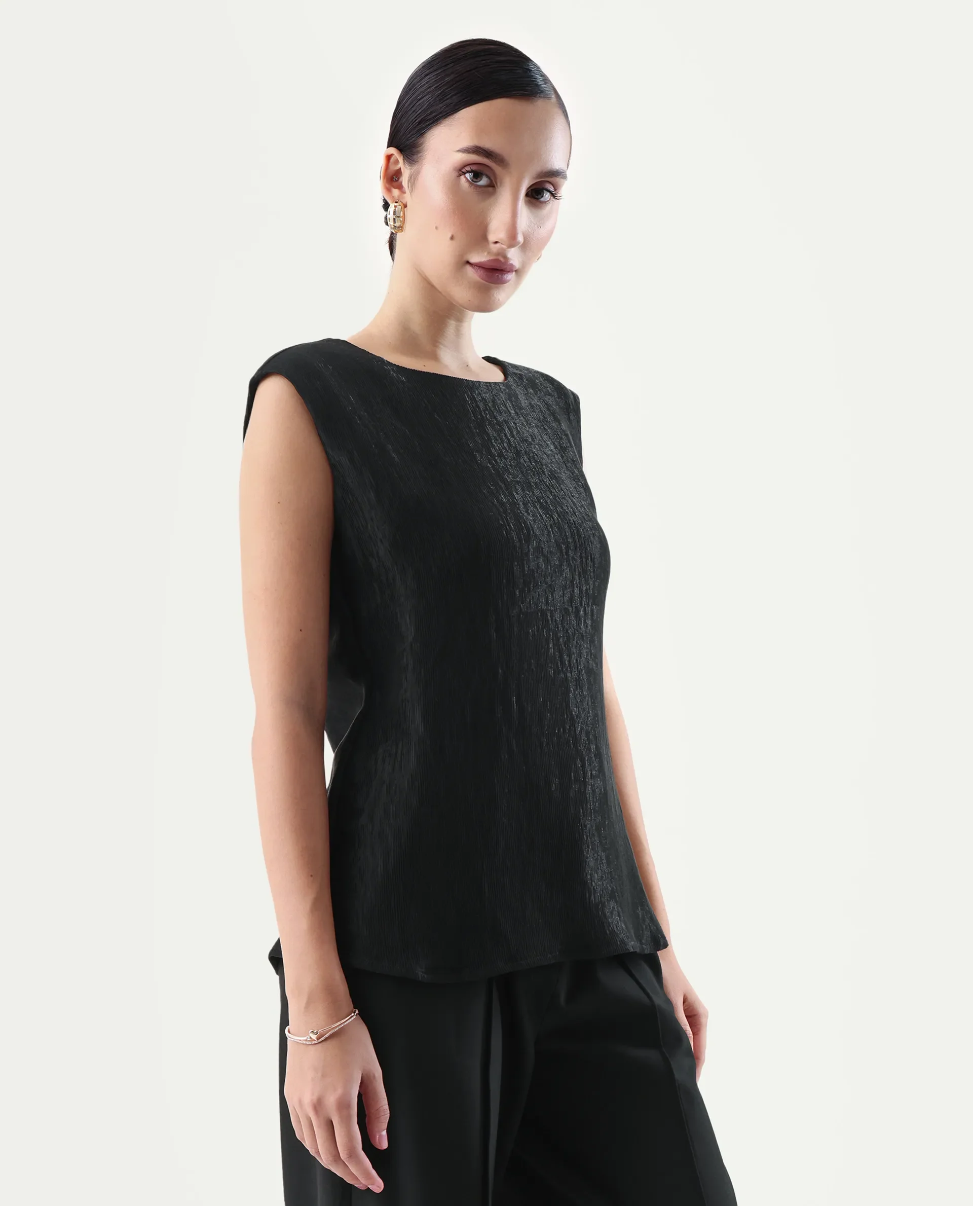 Rareism Women's Avisyn Black Nylon Blend Crew Neck Regular Fit Plain Top - Image 5
