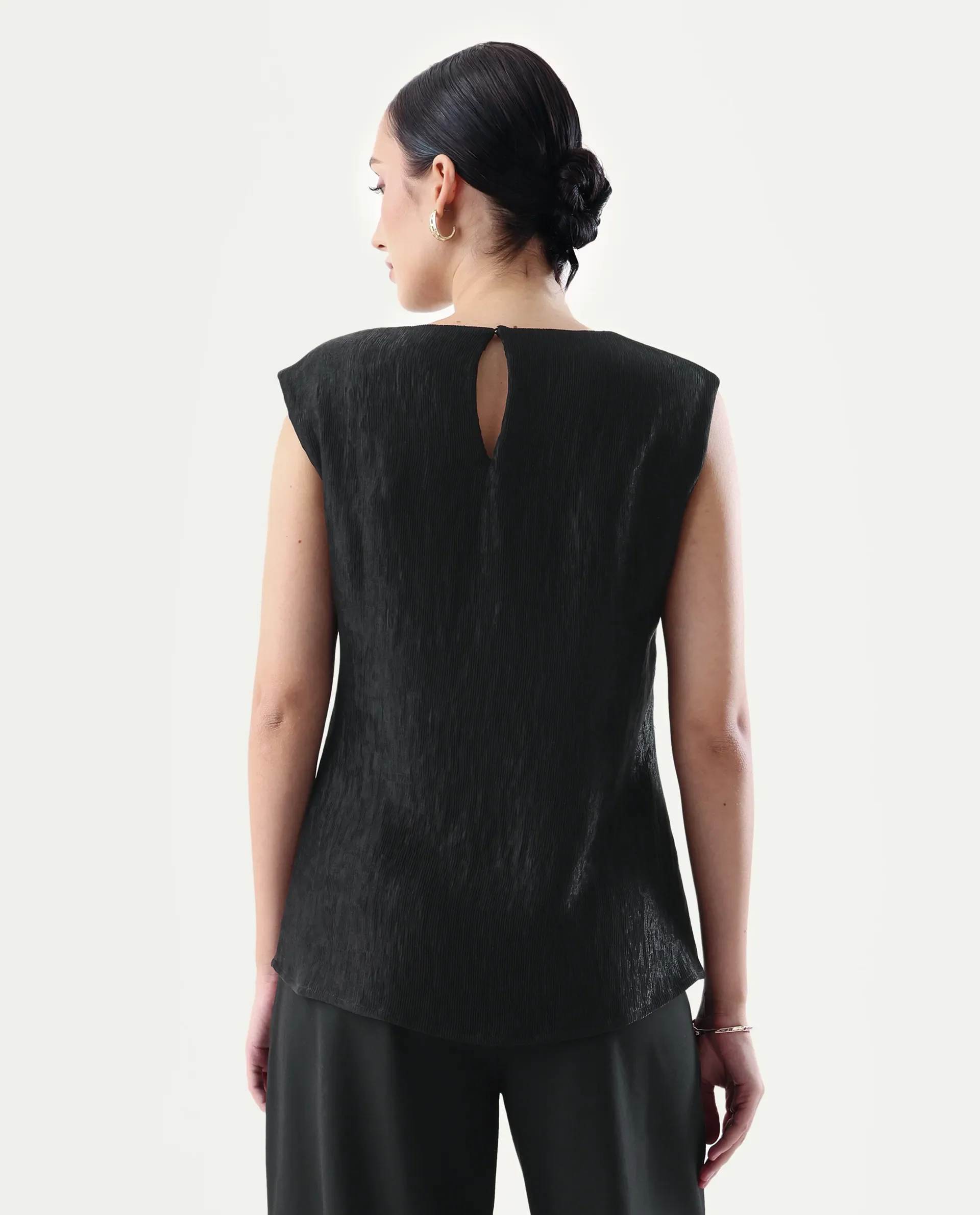 Rareism Women's Avisyn Black Nylon Blend Crew Neck Regular Fit Plain Top - Image 6