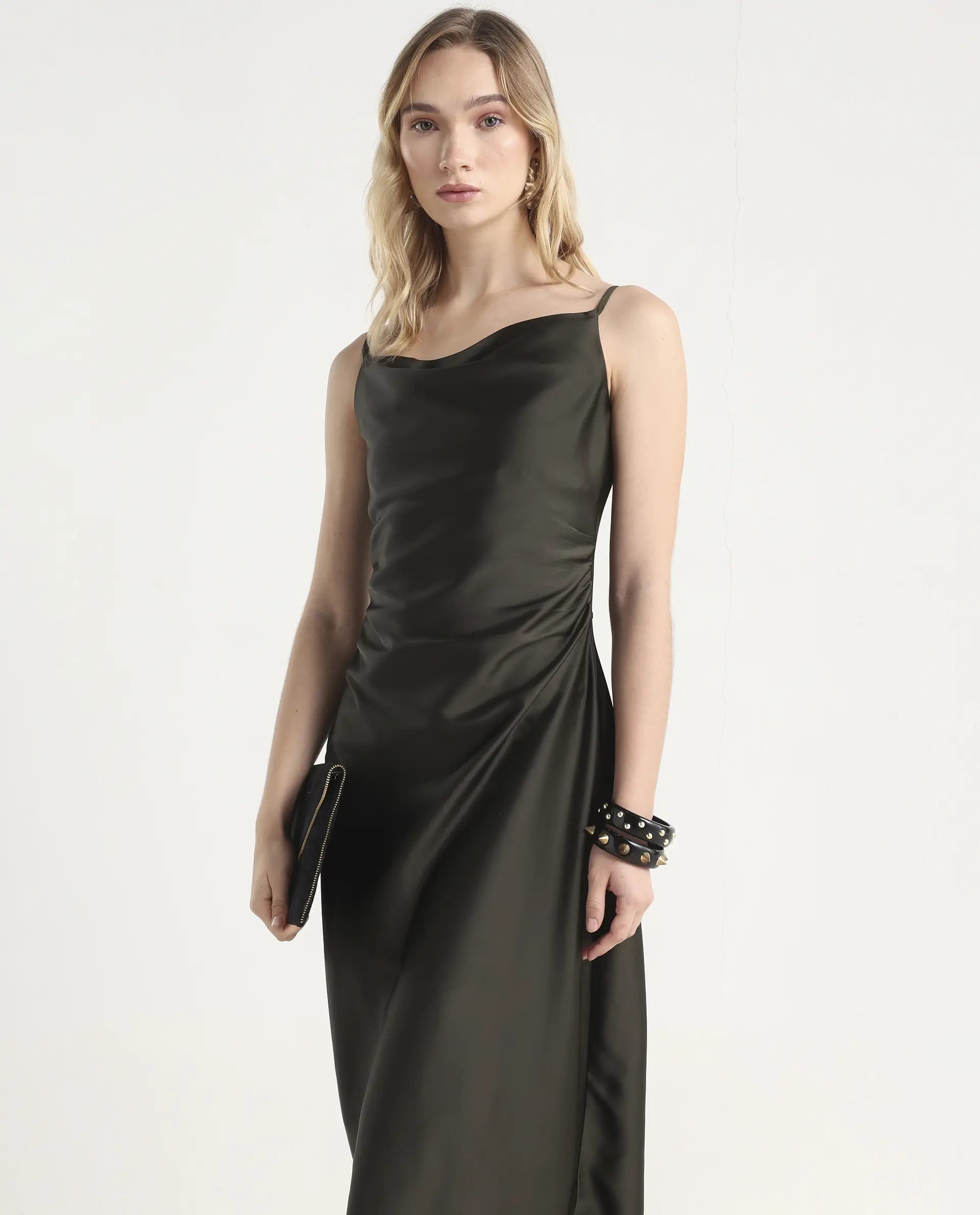 Rareism Women's Avital Olive Polyester Fitted Midi Dress - Image 2