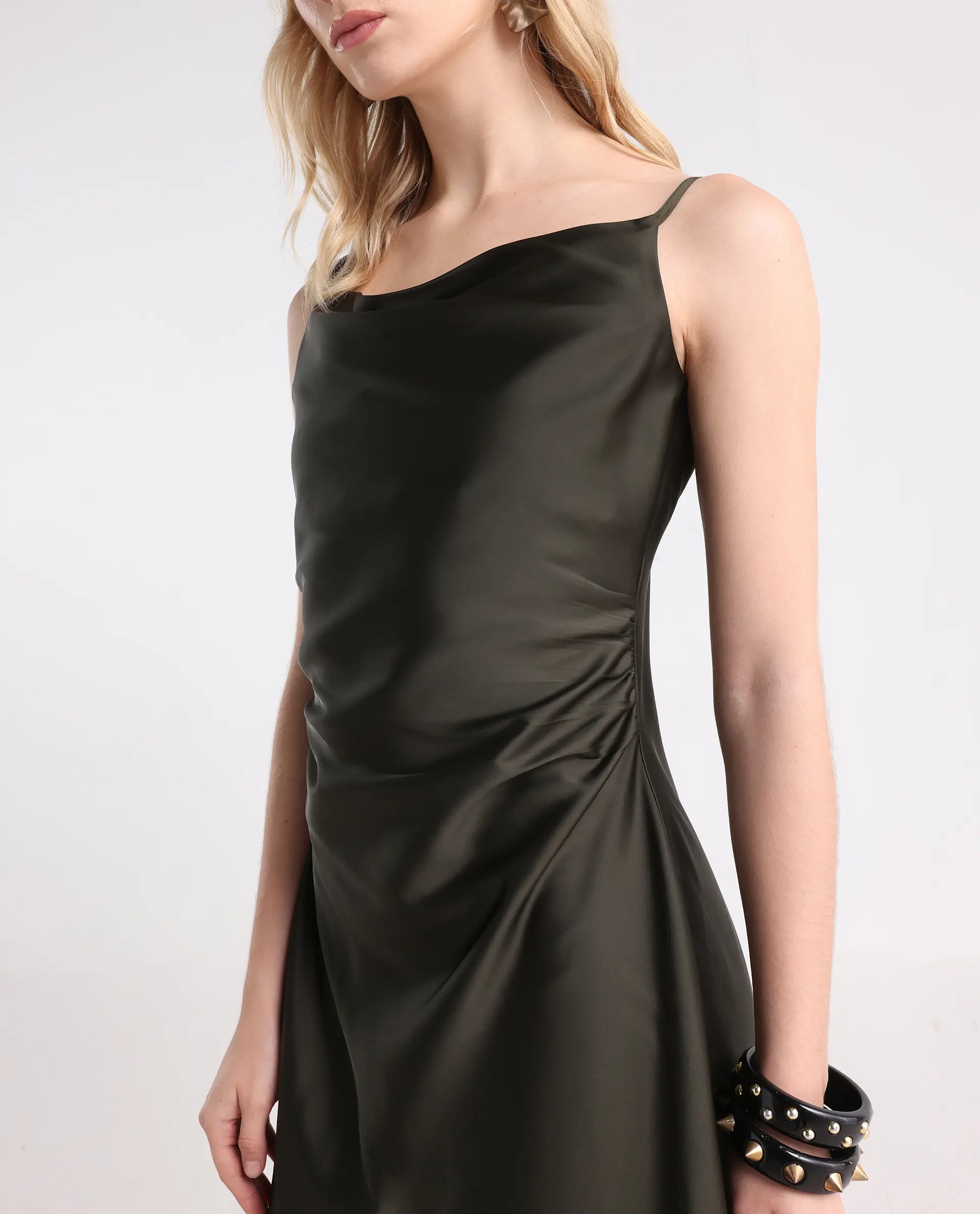 Rareism Women's Avital Olive Polyester Fitted Midi Dress - Image 4