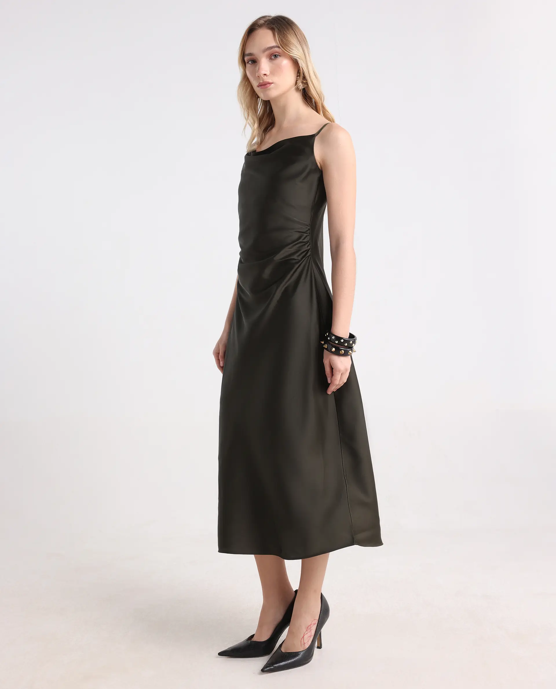 Rareism Women's Avital Olive Polyester Fitted Midi Dress - Image 5