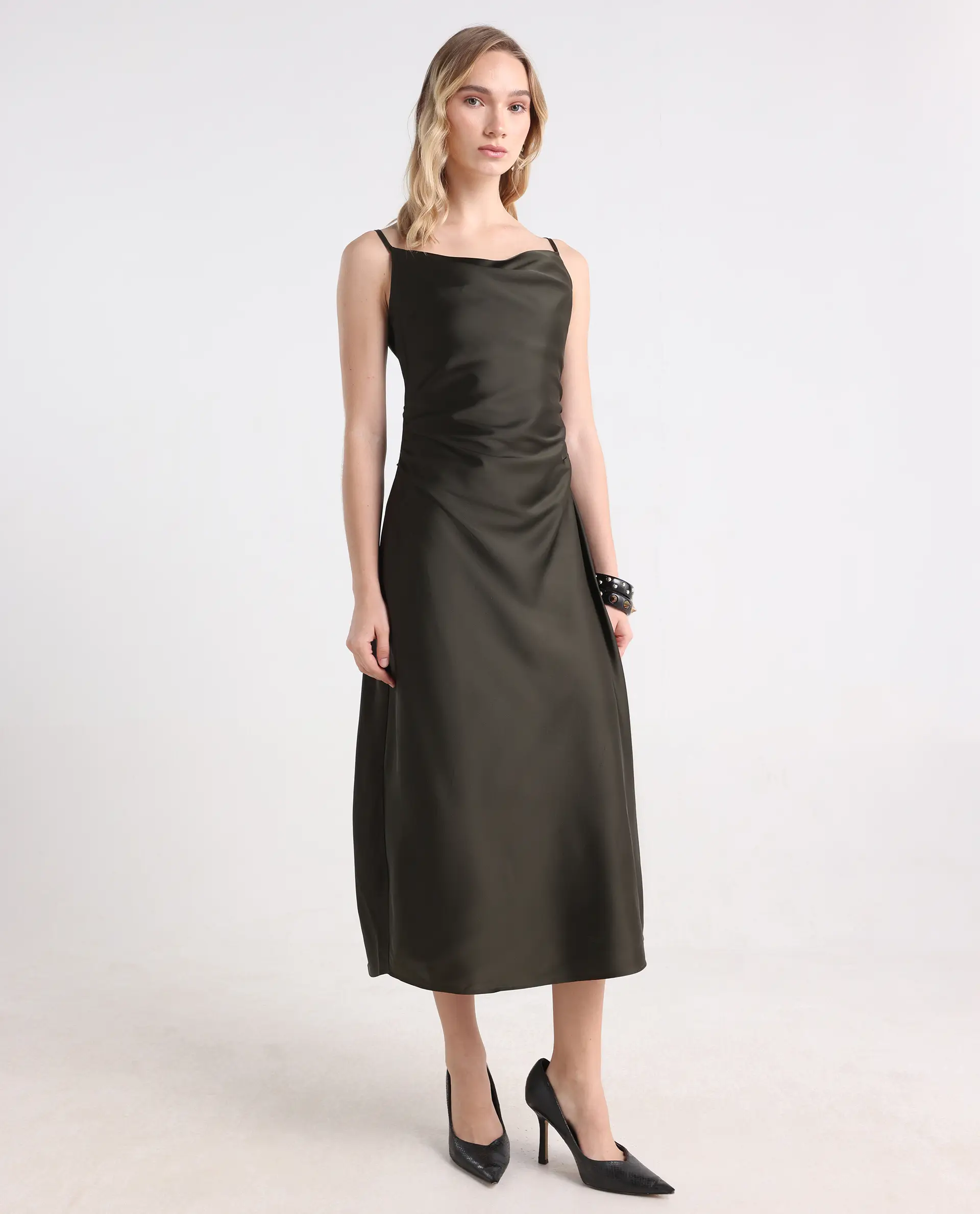 Rareism Women's Avital Olive Polyester Fitted Midi Dress - Image 6