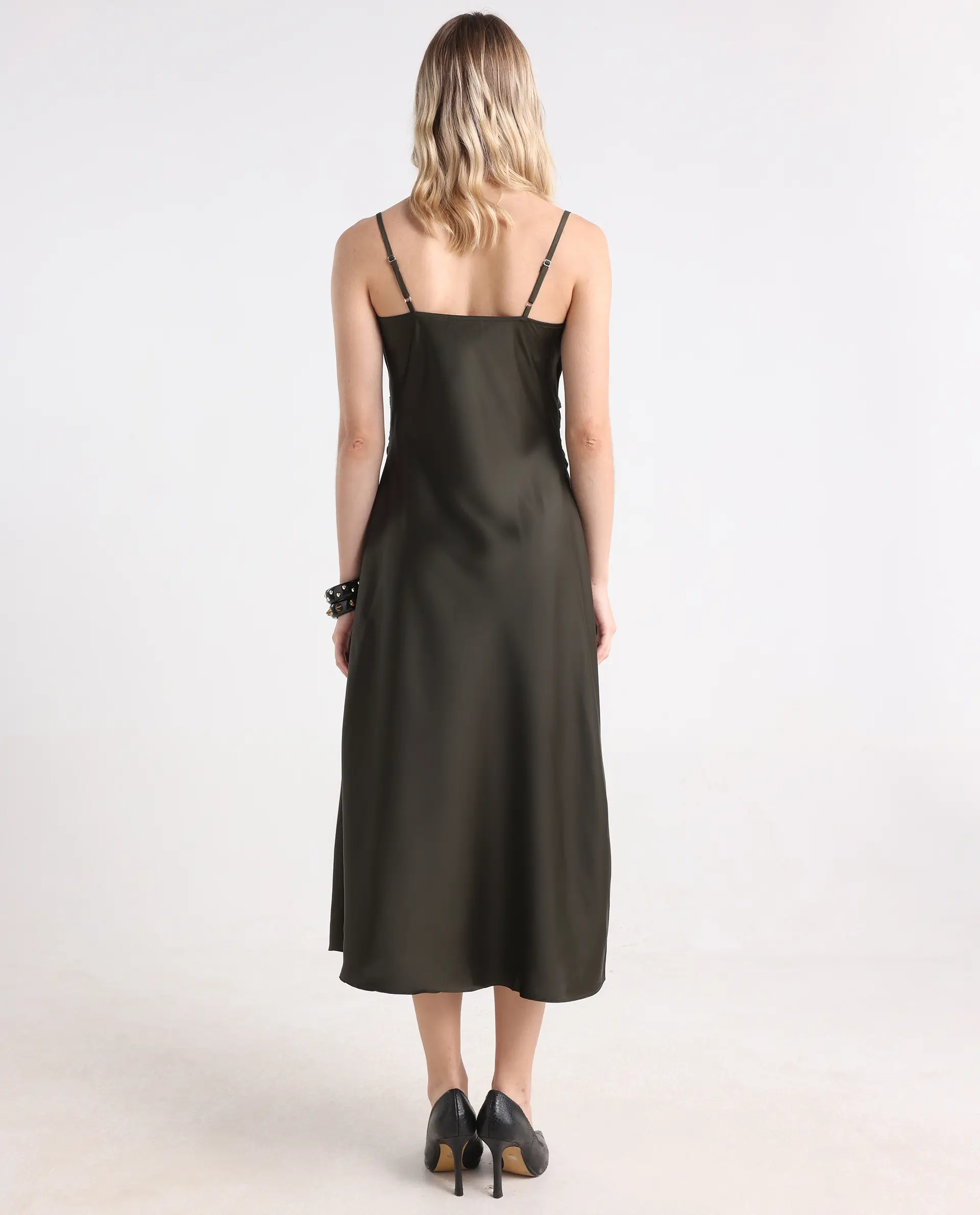 Rareism Women's Avital Olive Polyester Fitted Midi Dress - Image 7