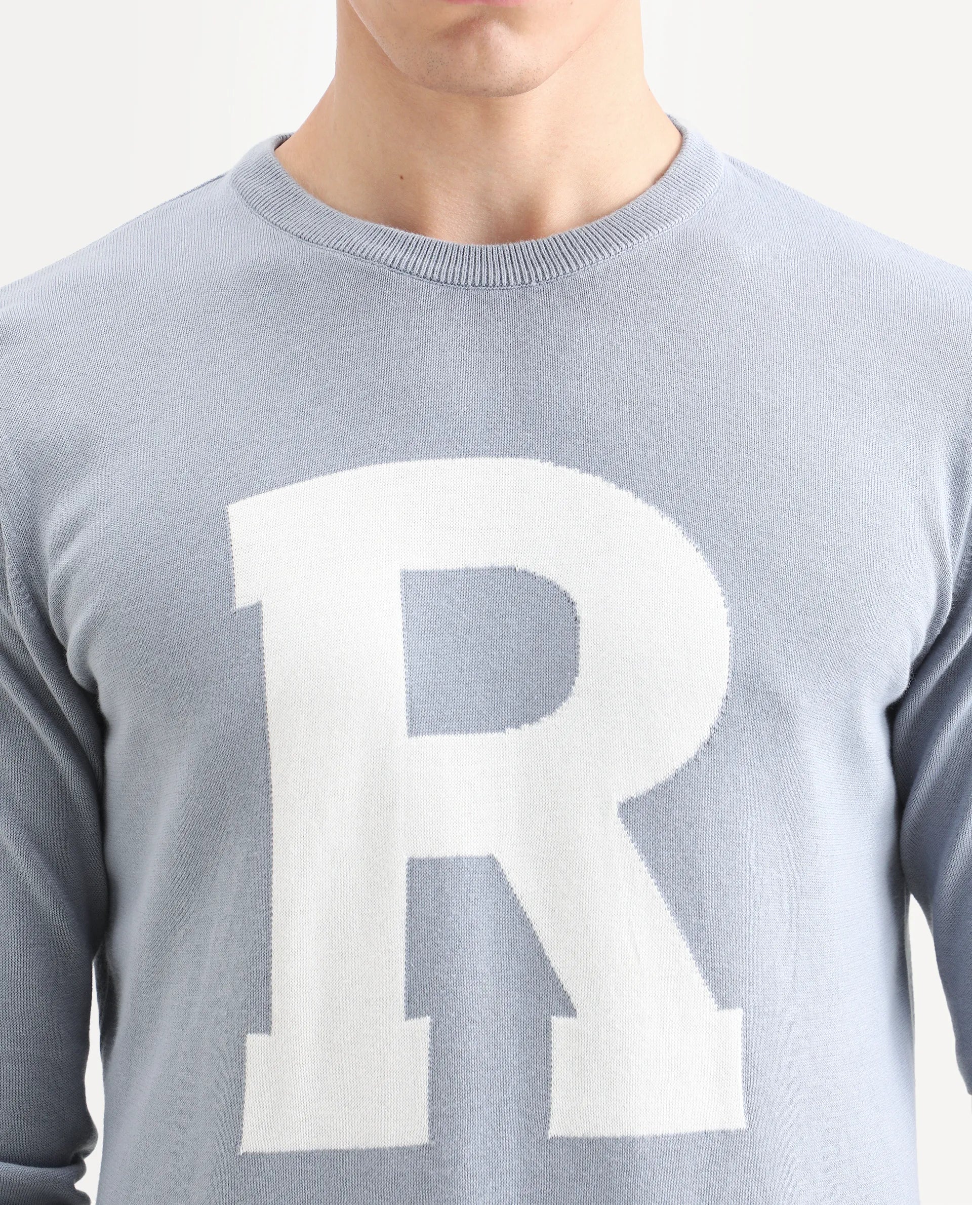Rare Rabbit Men's Avitt Blue Cotton Jacquard Regular Fit Full Sleeve Crew Neck Sweater - Image 4