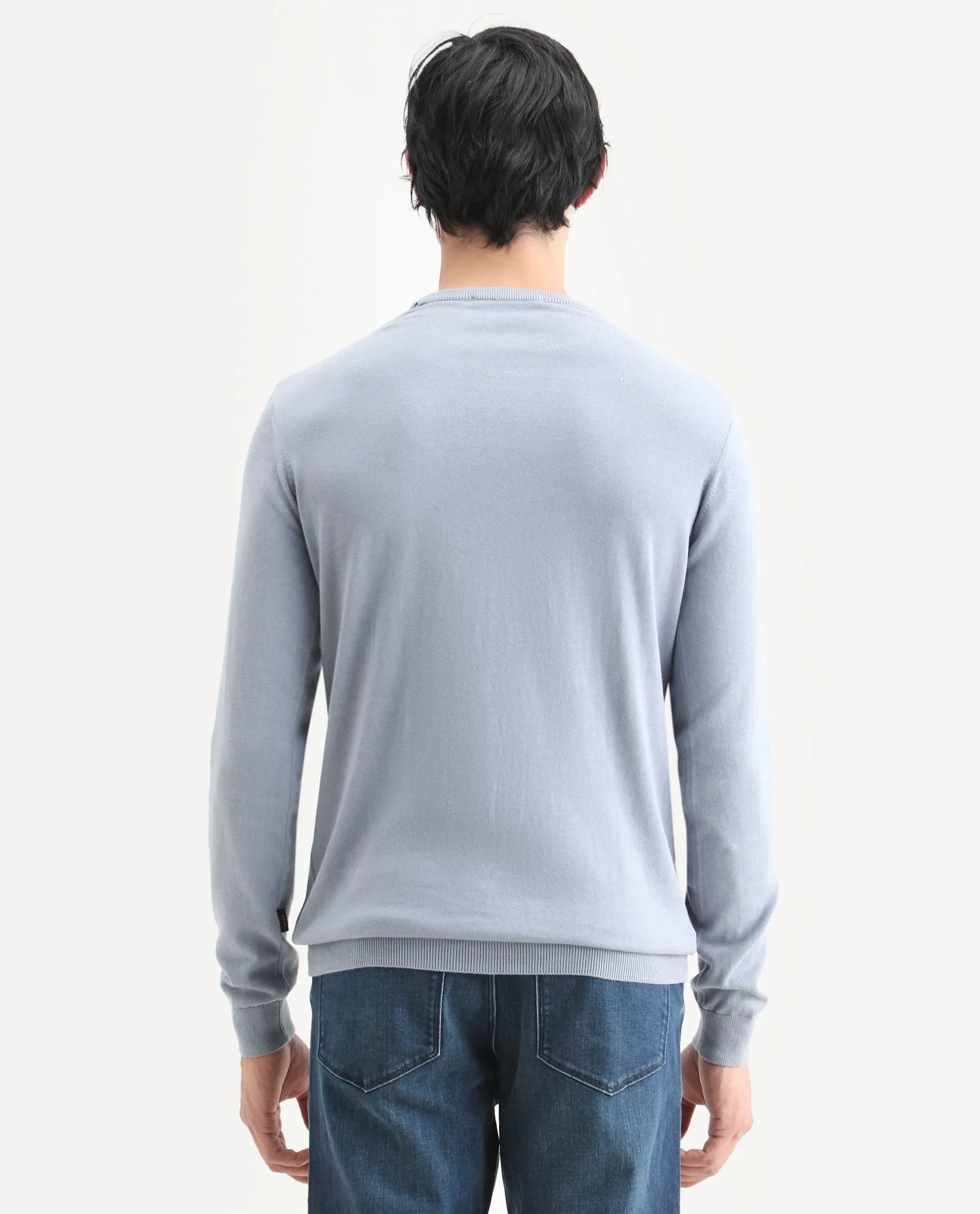 Rare Rabbit Men's Avitt Blue Cotton Jacquard Regular Fit Full Sleeve Crew Neck Sweater - Image 7