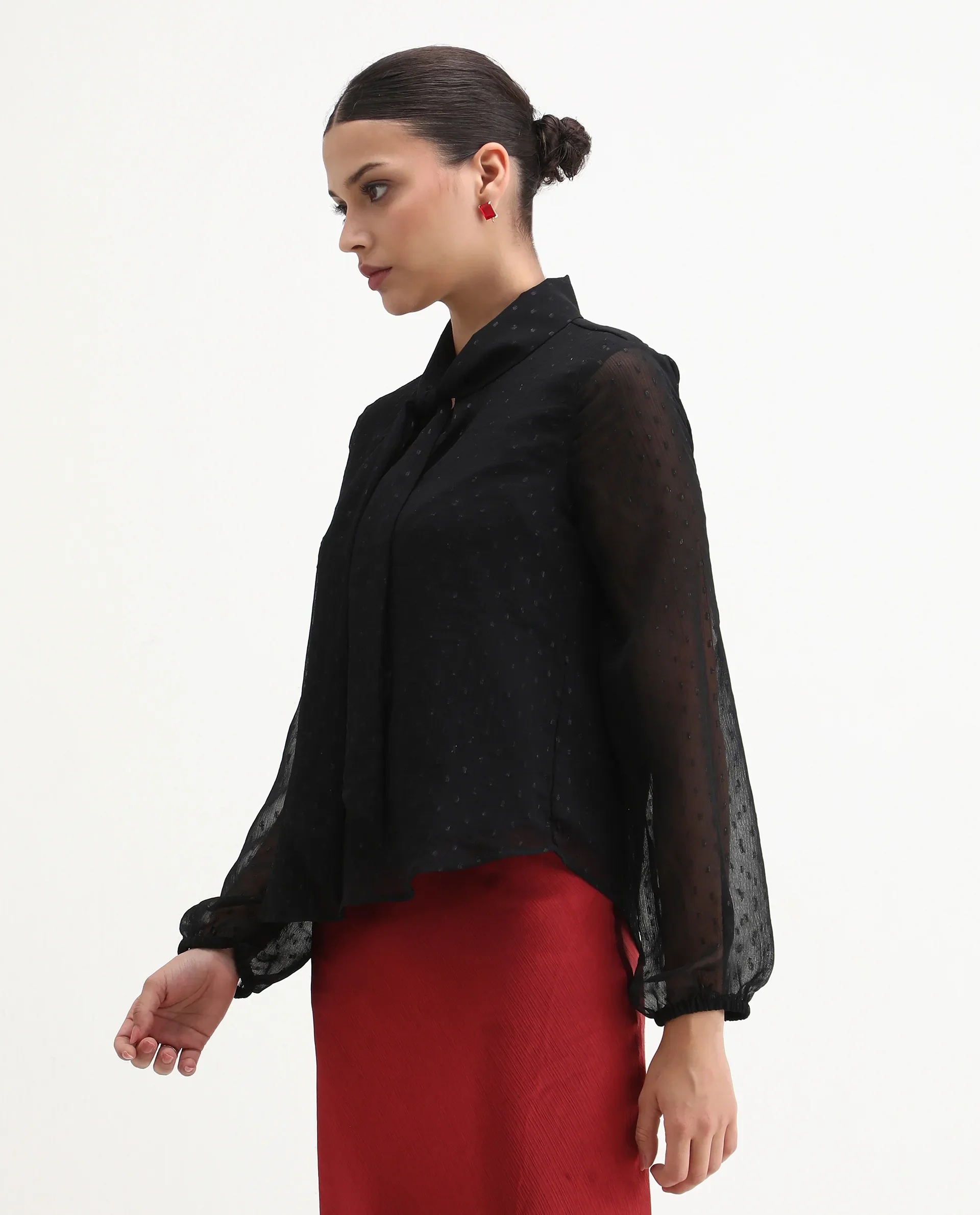 Rareism Women's Avix Black Polyester Tie-Up Neck Regular Fit Top - Image 7