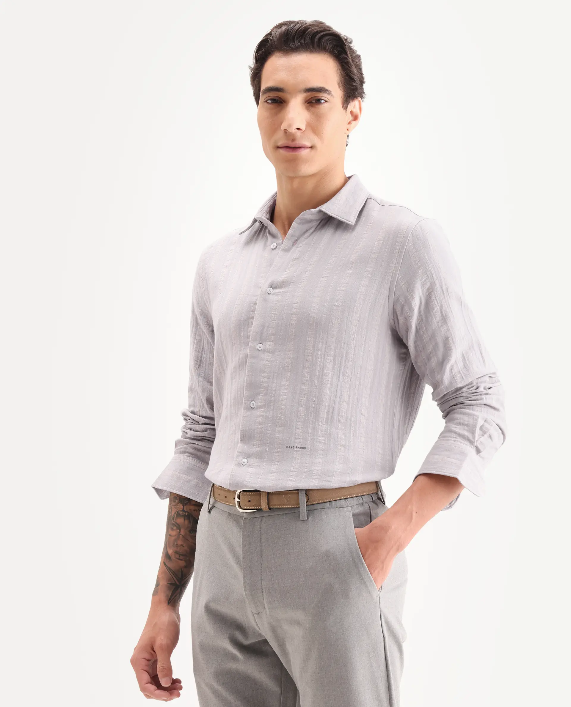 Rare Rabbit Men's Avno Dusky Purple Cotton Fabric Full Sleeve Spread Collar Regular Fit Striped Shirt - Image 4