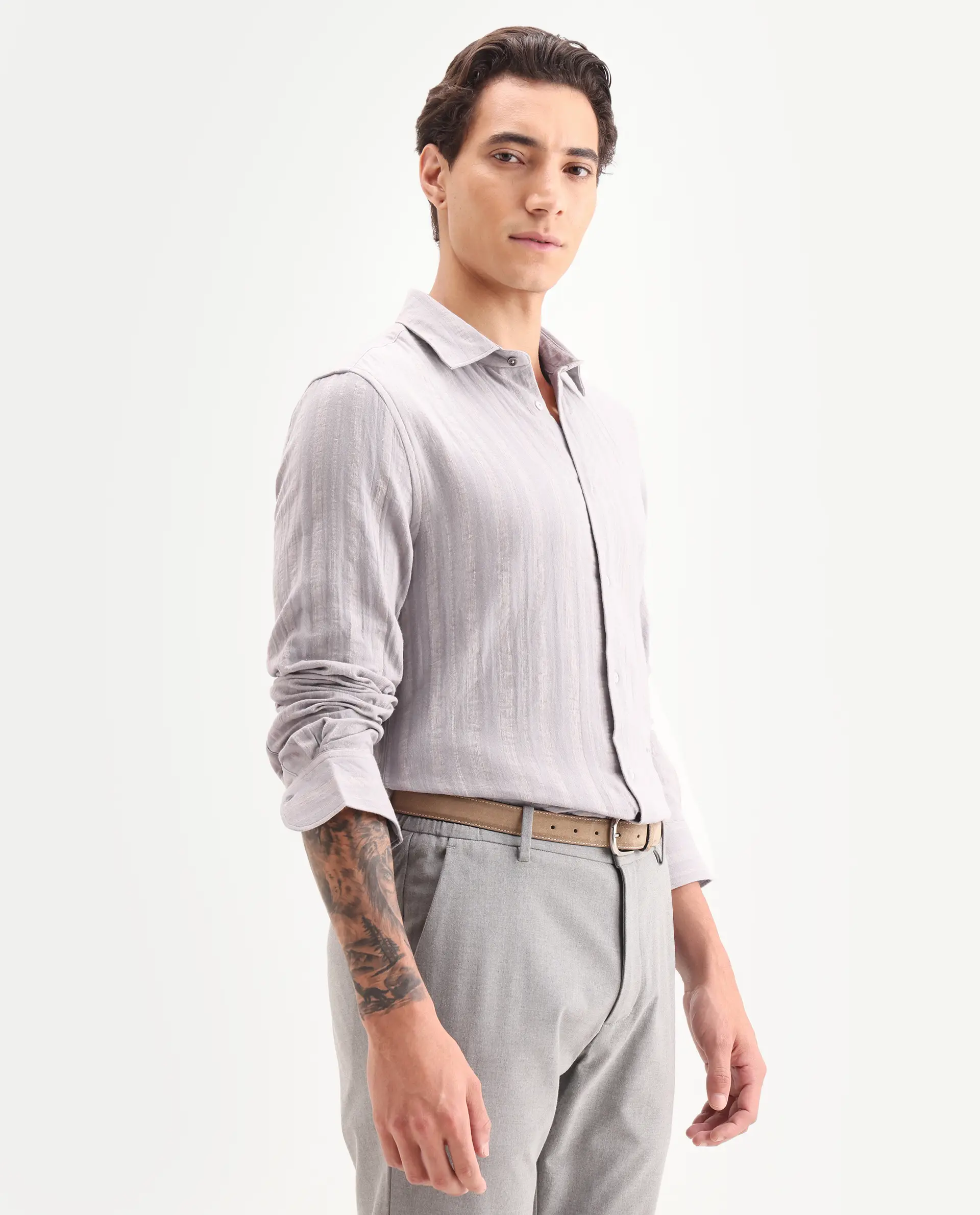 Rare Rabbit Men's Avno Dusky Purple Cotton Fabric Full Sleeve Spread Collar Regular Fit Striped Shirt - Image 5