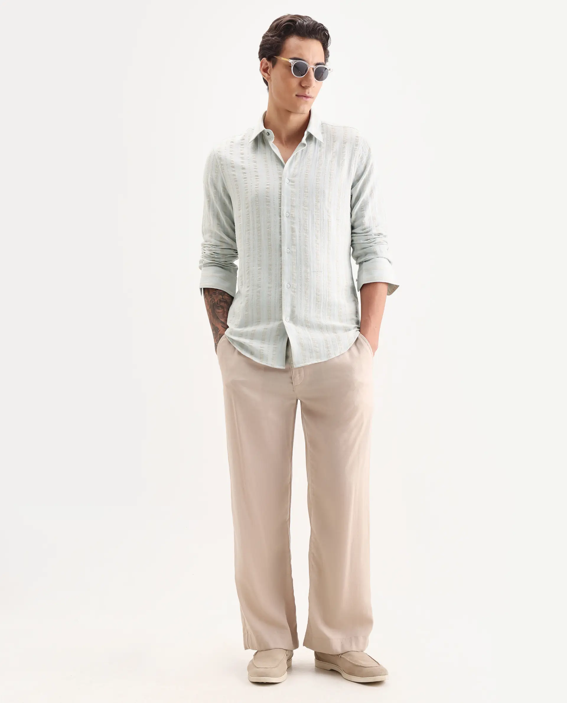 Rare Rabbit Men's Avno Light Blue Cotton Fabric Full Sleeve Spread Collar Regular Fit Striped Shirt - Image 2