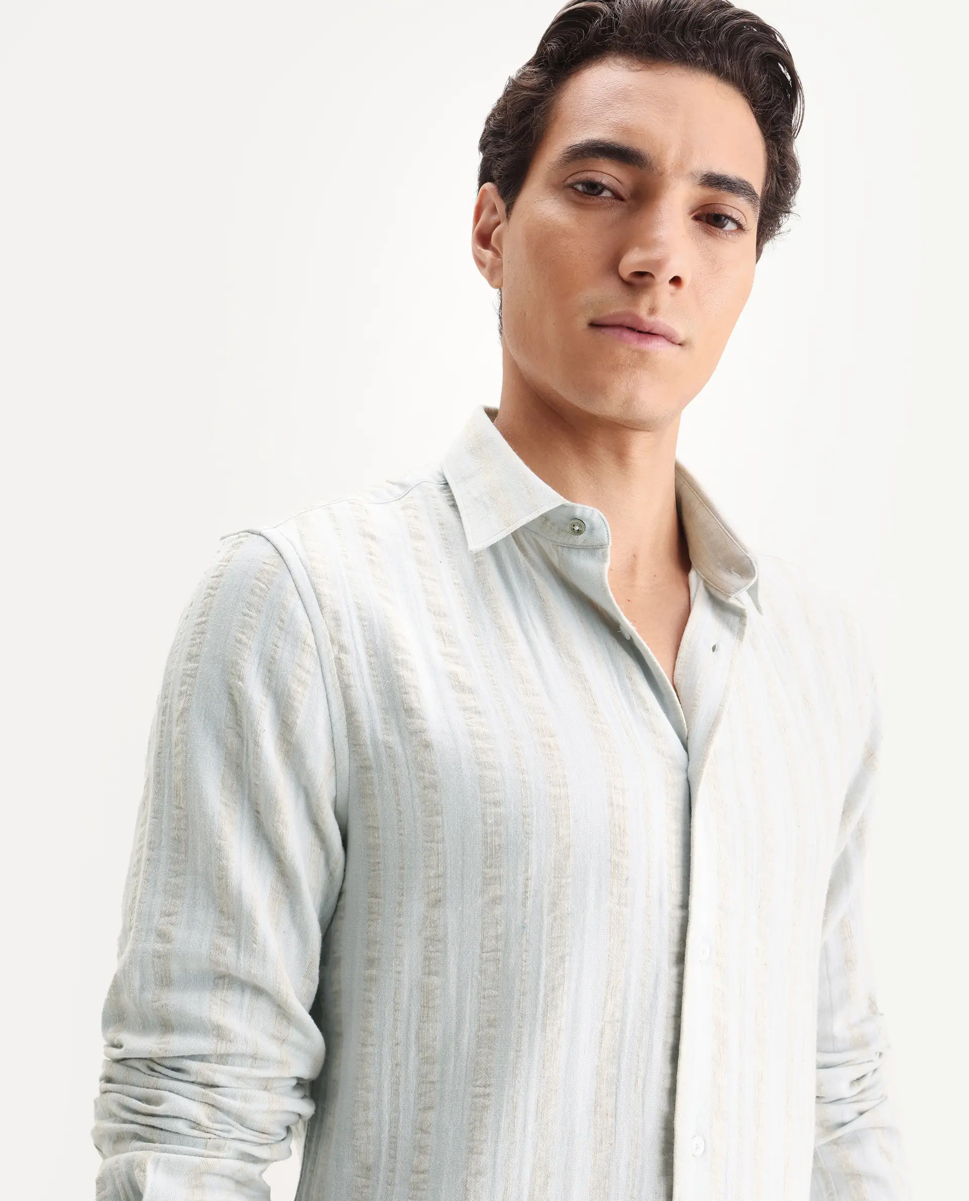 Rare Rabbit Men's Avno Light Blue Cotton Fabric Full Sleeve Spread Collar Regular Fit Striped Shirt - Image 3